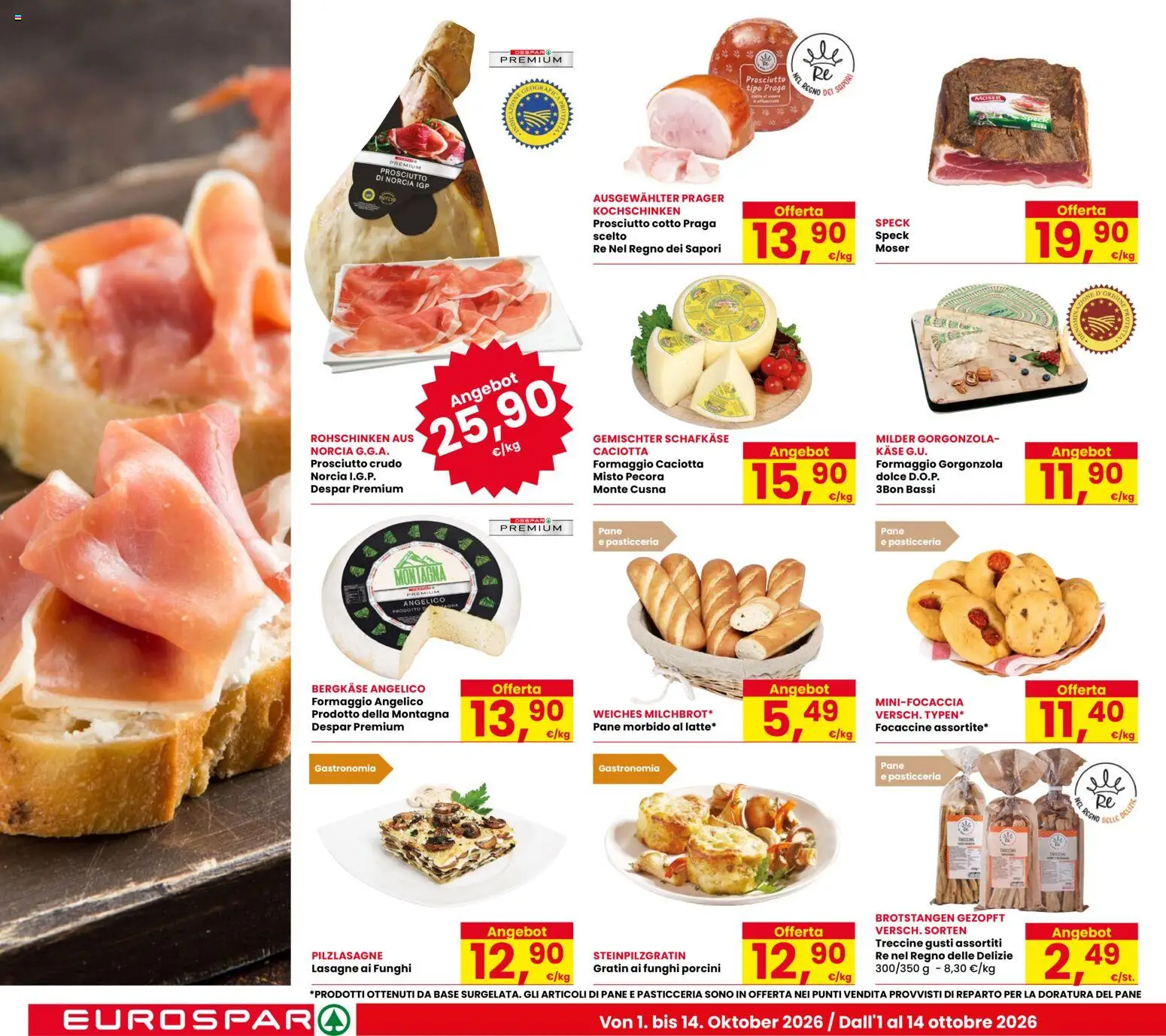 Volantino Eurospar del 01/10/2026 | Pagina: 14 | Prodotti: Speck, Prosciutto Crudo, Formaggio, Lasagne
