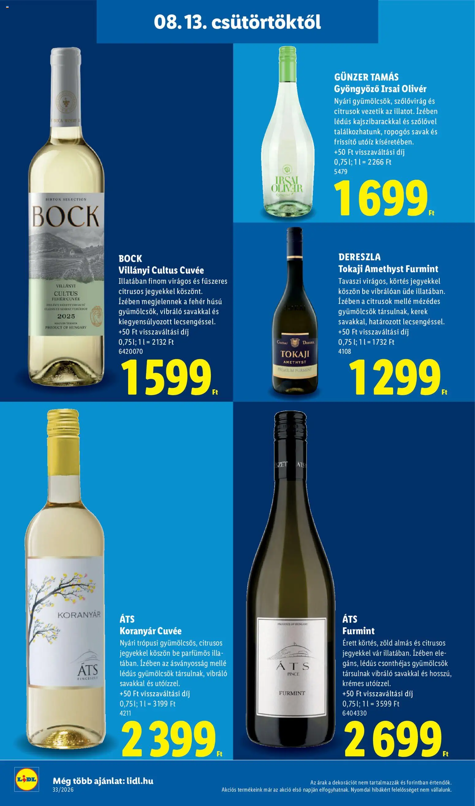 Lidl akciós ujság - amely érvényes a következő dátumtól: 2026.08.13. | Oldal: 24 | Termékek: Körte, Irsai Olivér, Cuvée, Tokaji