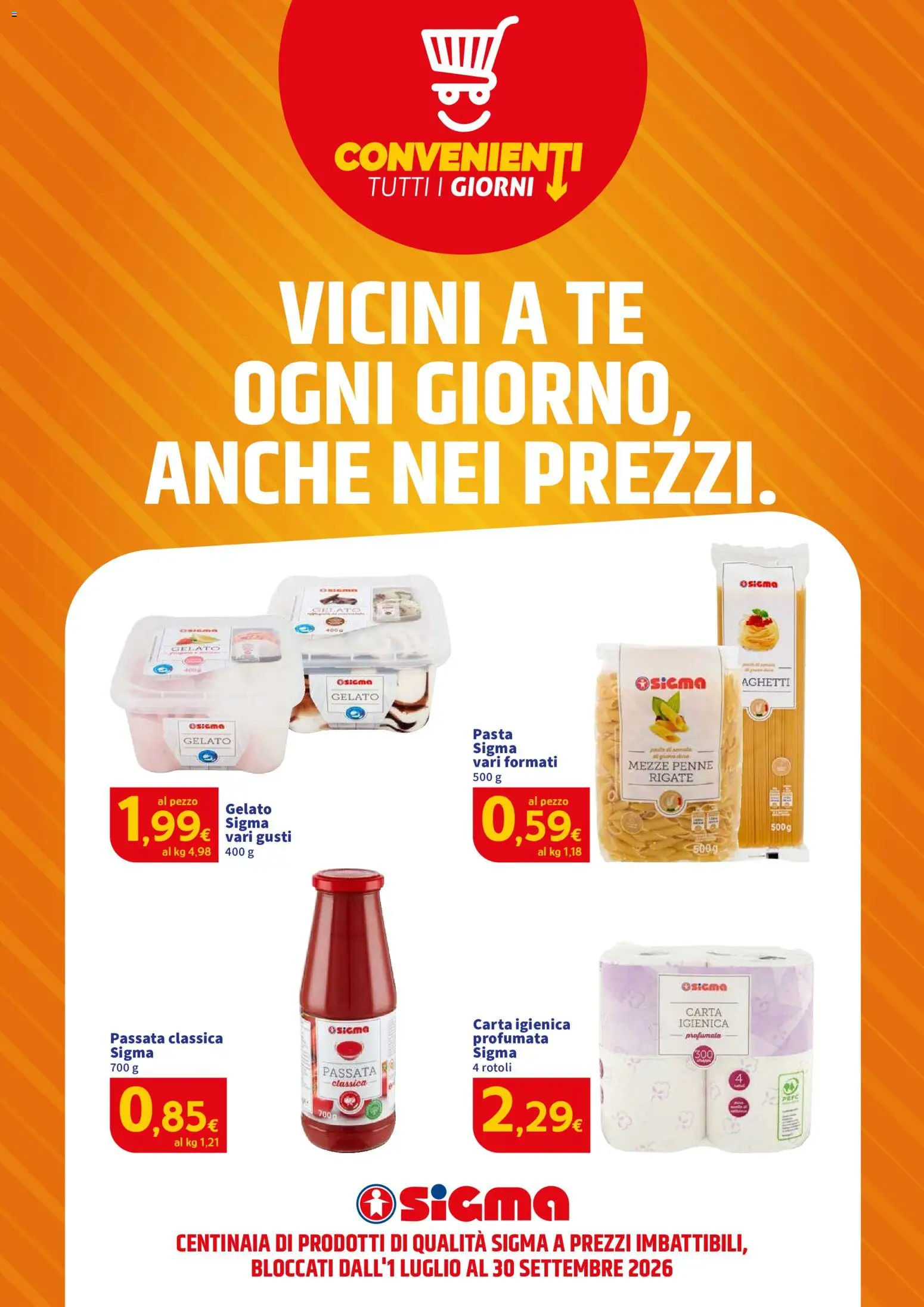 Volantino SIGMA del 30/07/2026 | Pagina: 2 | Prodotti: Carta igienica, Gelato, Pasta, Penne