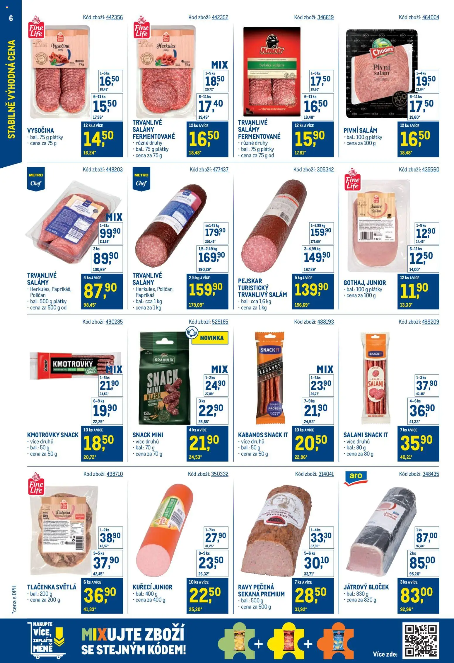 Makro leták - Stabilně výhodná cena od 18.05.2026 | Strana: 6 | Produkty: Salám, Sekaná, Vysočina, Protein
