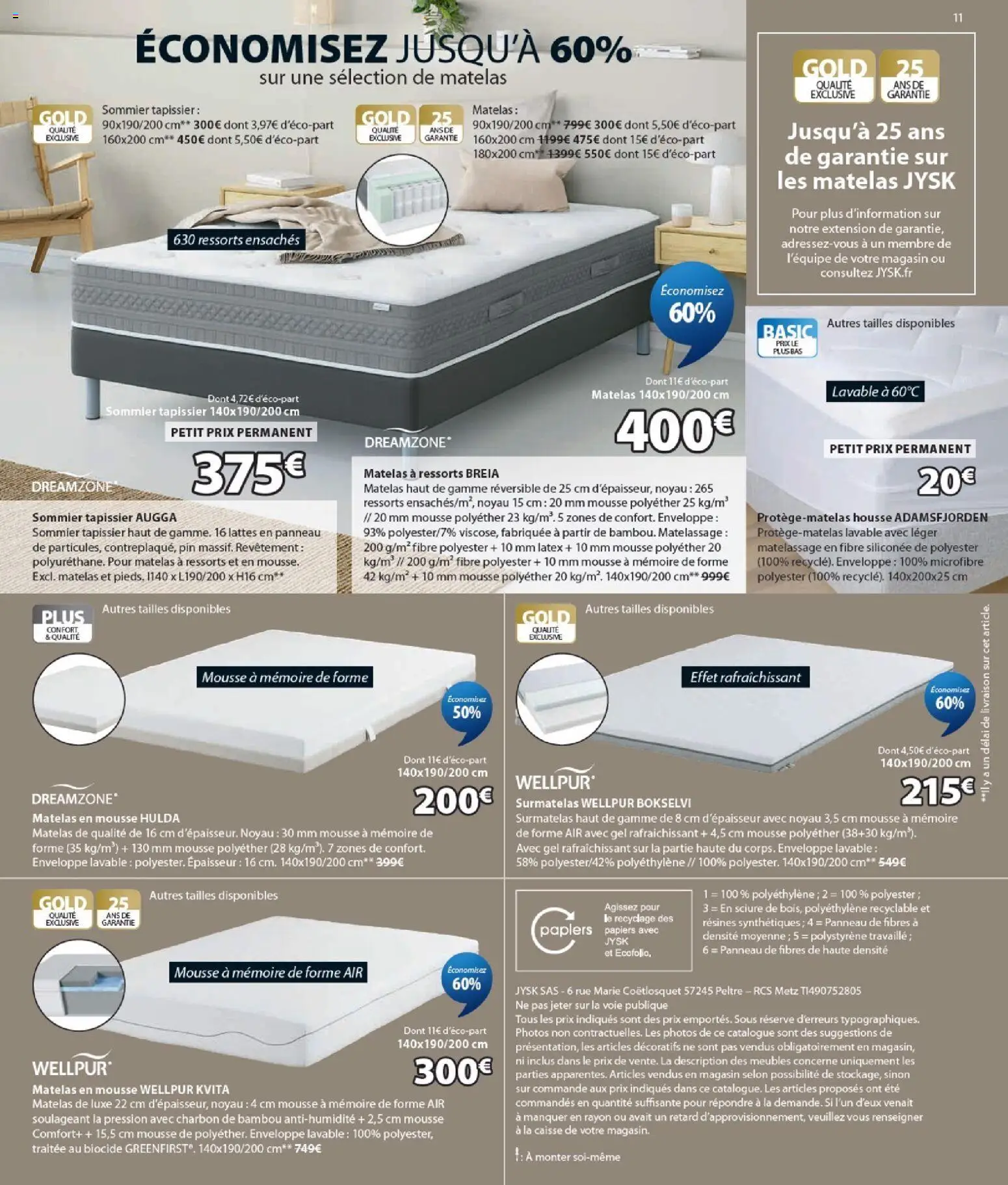 {H1} | Page: 11 | Produits: Surmatelas, Mousse, Matelas, Sommier