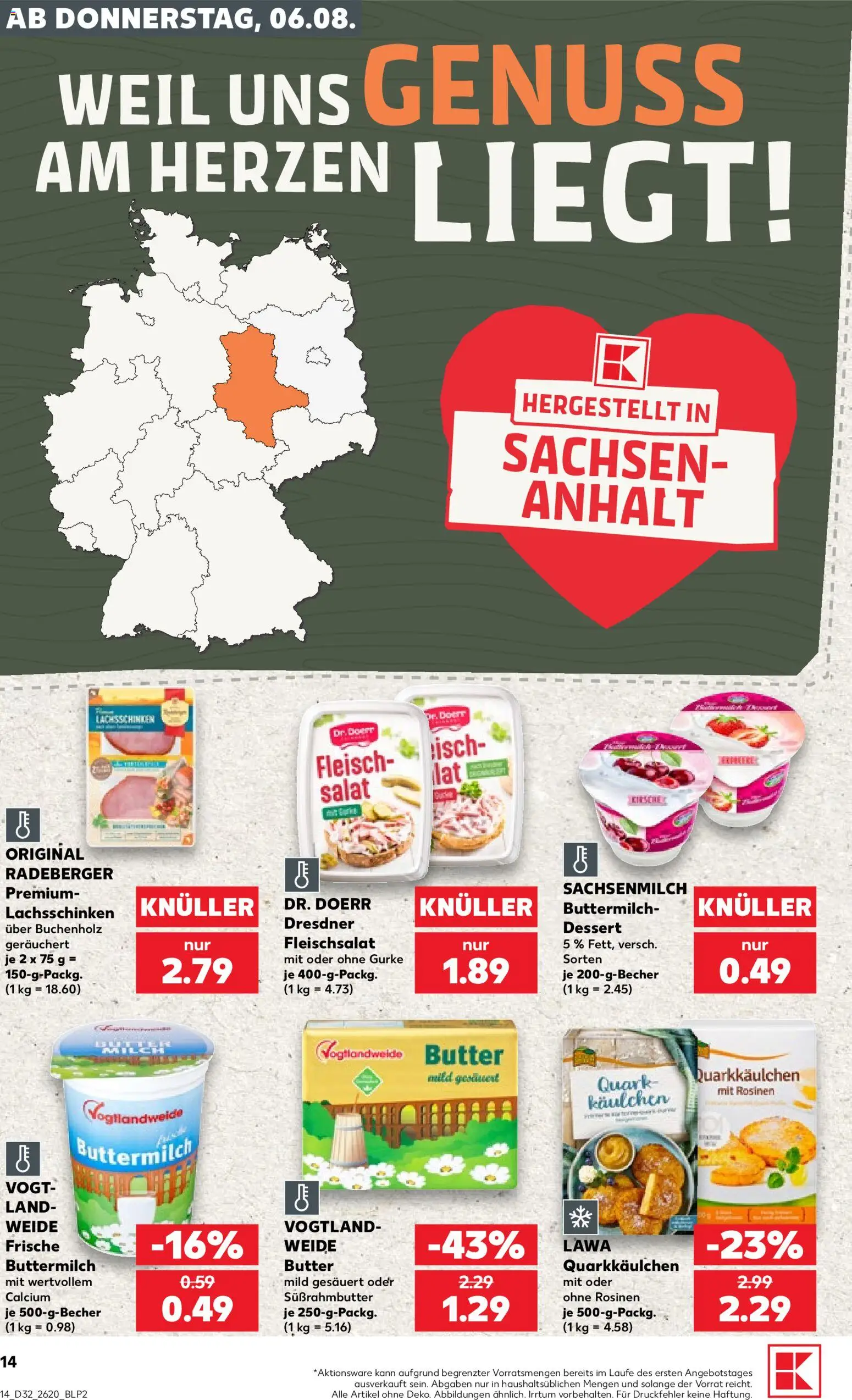 Kaufland Prospekt Leipzig – gültig ab 06.08.2026 | Seite: 14 | Produkte: Buttermilch, Butter, Rosinen, Fleisch