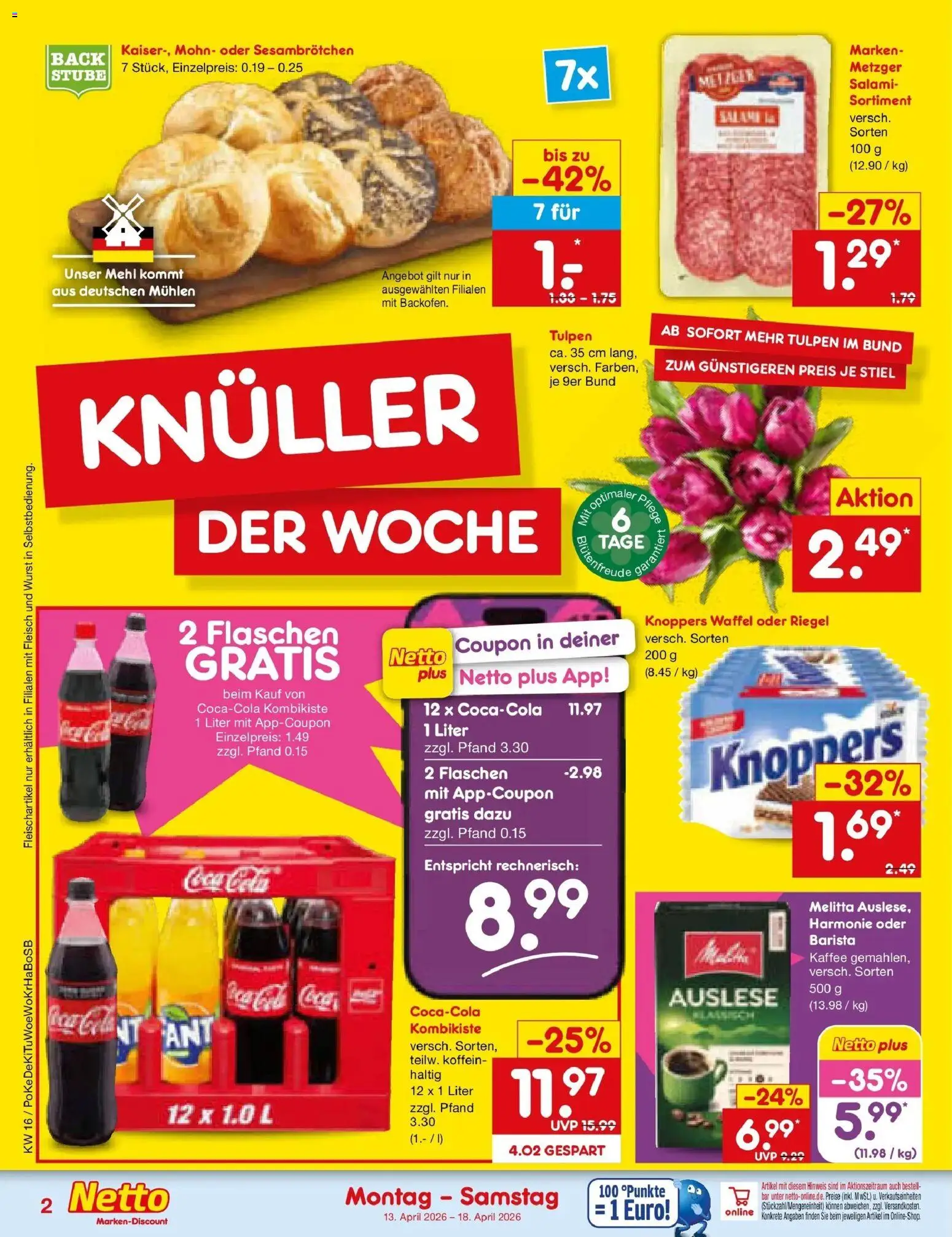 Netto Marken-Discount Prospekt Wuppertal	 – gültig ab 13.04.2026 | Seite: 2 | Produkte: Mehl, Cola, Kaffee, Knoppers