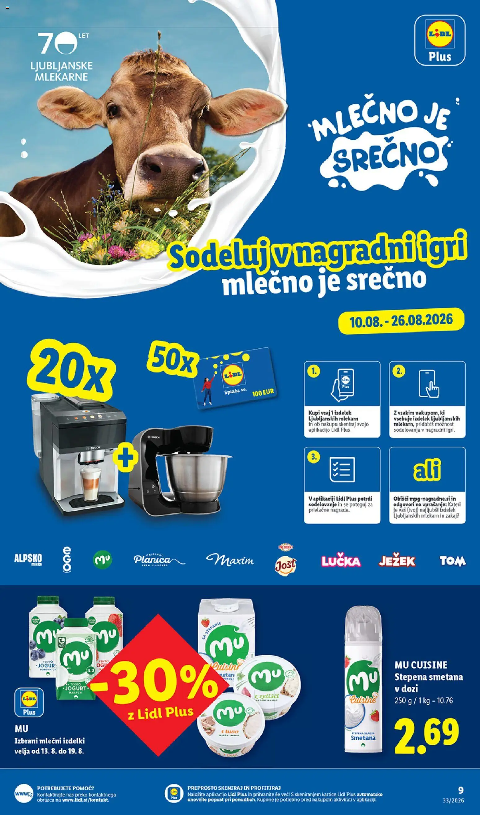 Novi Lidl katalog ponudbe – veljaven od 13.08.2026 | Stran: 9 | Izdelki: Mleko, Jogurt, Smetana