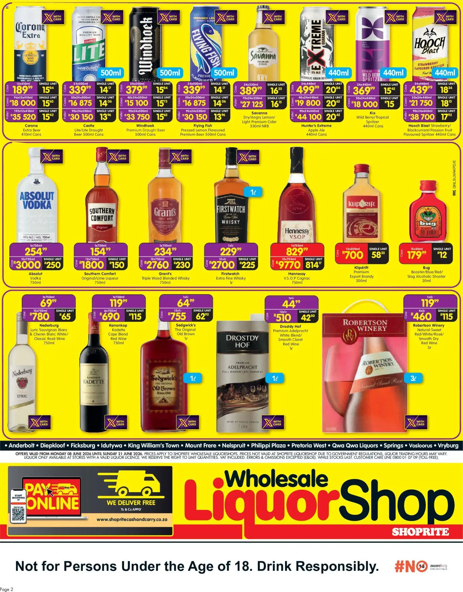 New Shoprite catalogue – valid from 08.06.2026 | Page: 2 | Products: Brandy, Wine, Fish, Vodka