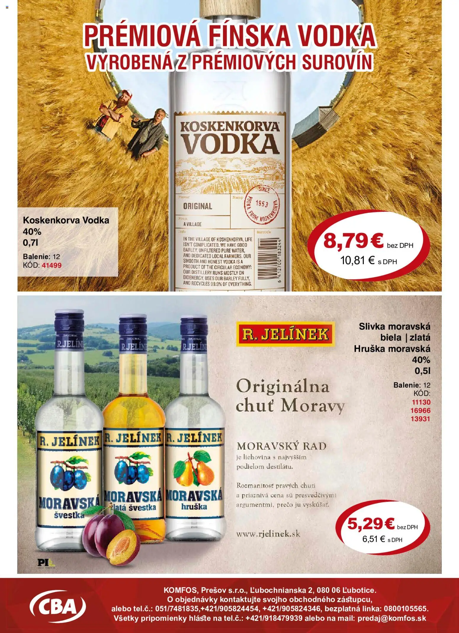 Nové CBA Komfos akcie – leták je platný od 19.06.2026 | Strana: 11 | Produkty: Vodka, Šál