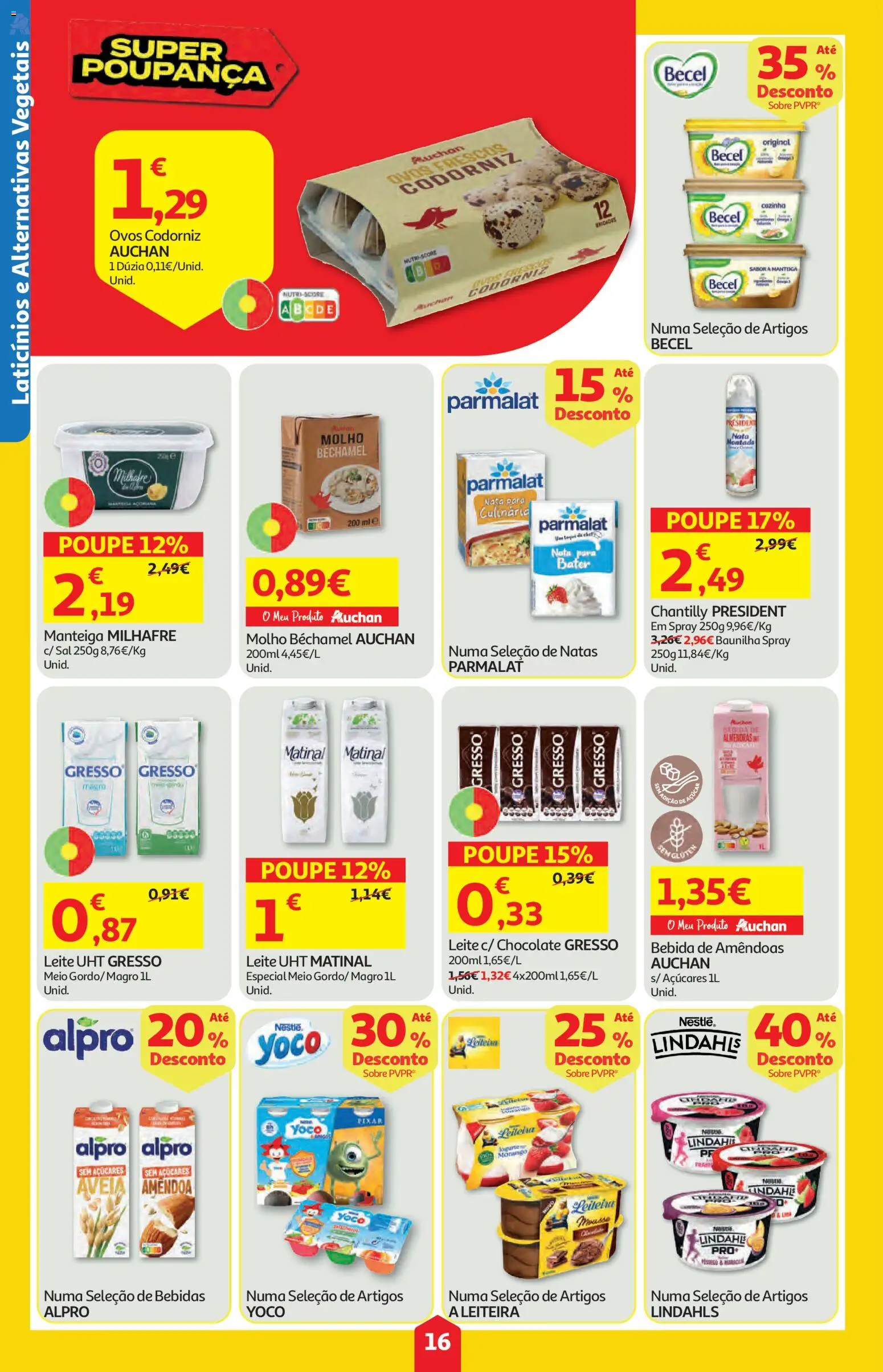 Auchan folheto │ válido de 02/07/2026 | Página: 16 | Produtos: Leite, Manteiga, Ovos, Bebida