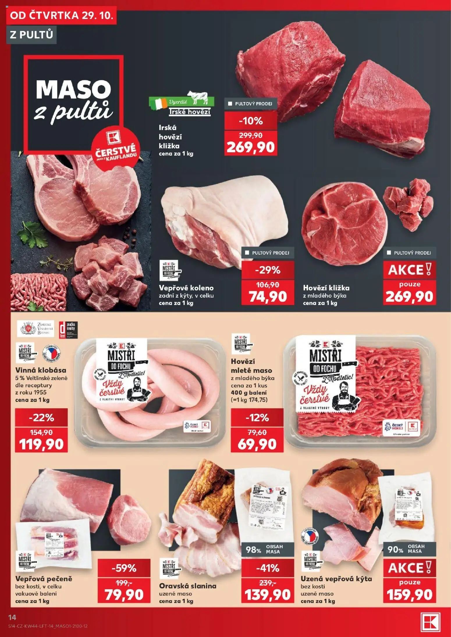 Kaufland leták - Plzeň Bory od 29.10.2026 | Strana: 14 | Produkty: Vepřová pečeně, Klobása, Maso, Slanina