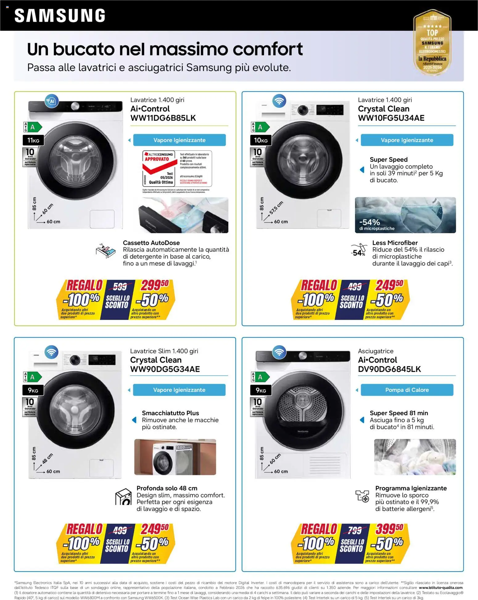 Volantino Trony del 29/10/2026 | Pagina: 20 | Prodotti: Lavatrice, Asciugatrice, Data, Samsung
