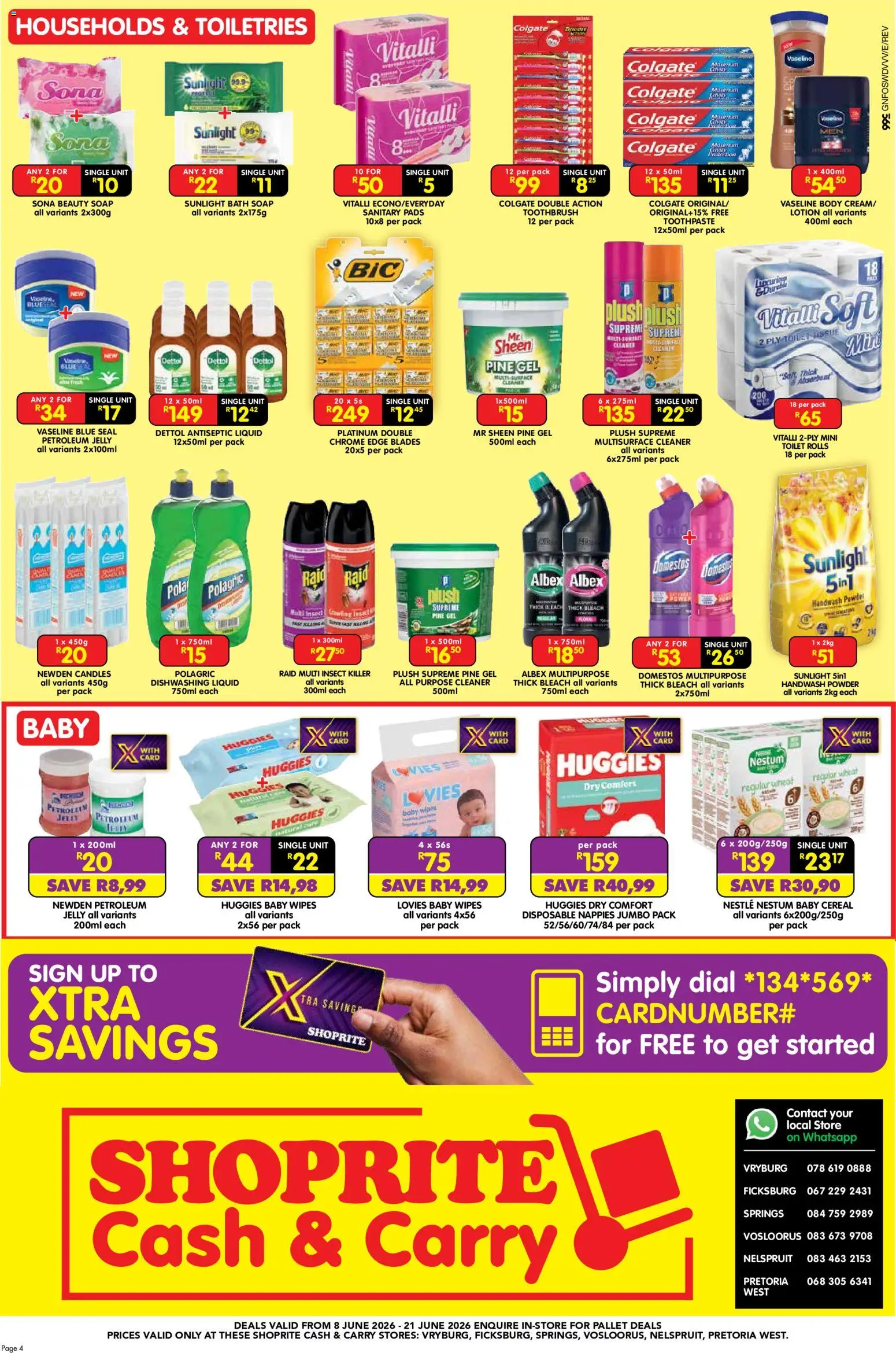 New Shoprite catalogue – valid from 08.06.2026 | Page: 4 | Products: Toilet, Bath, Pads, Petroleum jelly