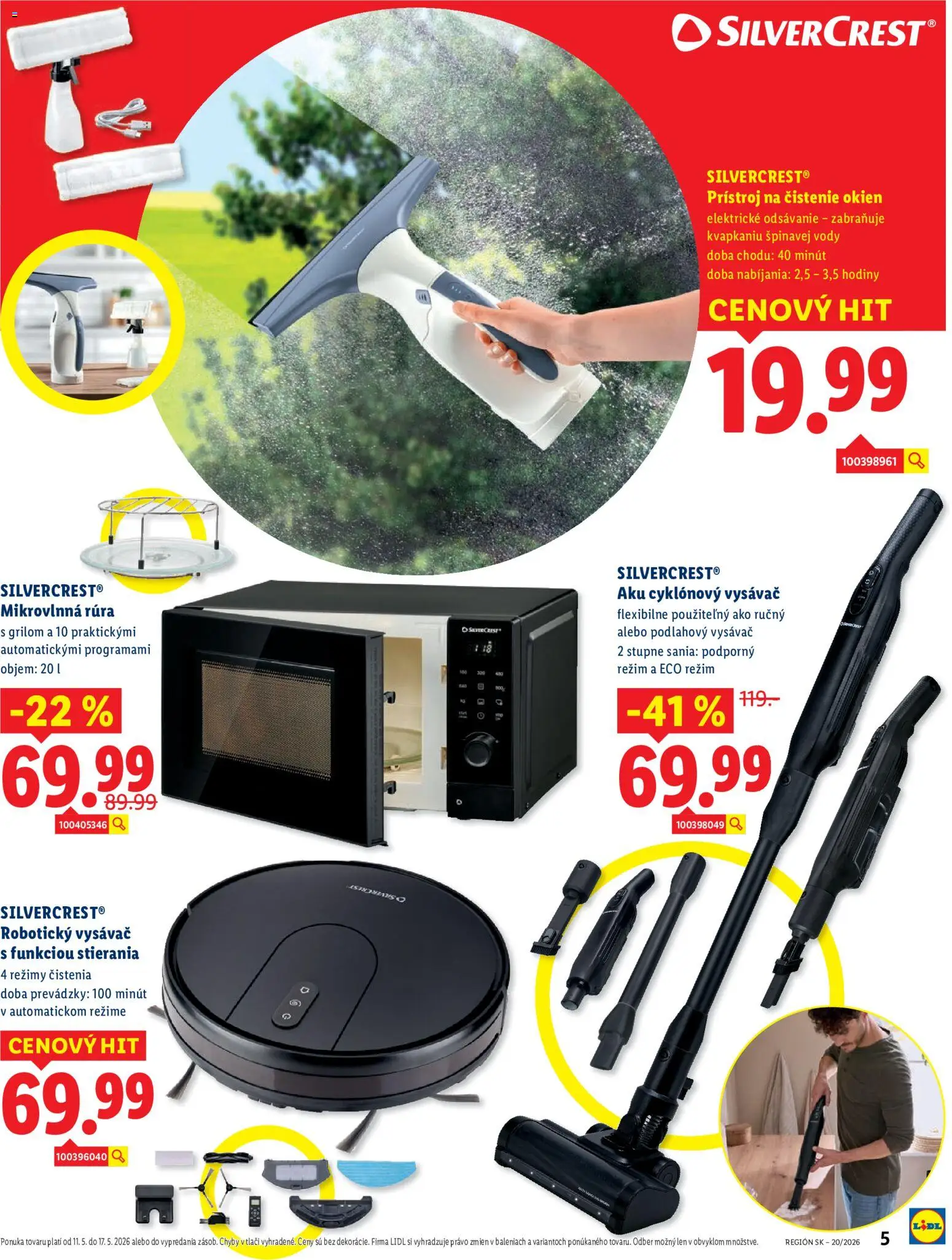 Nové Lidl akcie – leták je platný od 11.05.2026 | Strana: 5 | Produkty: Hodiny, Robotický vysávač, Rúra, Aku