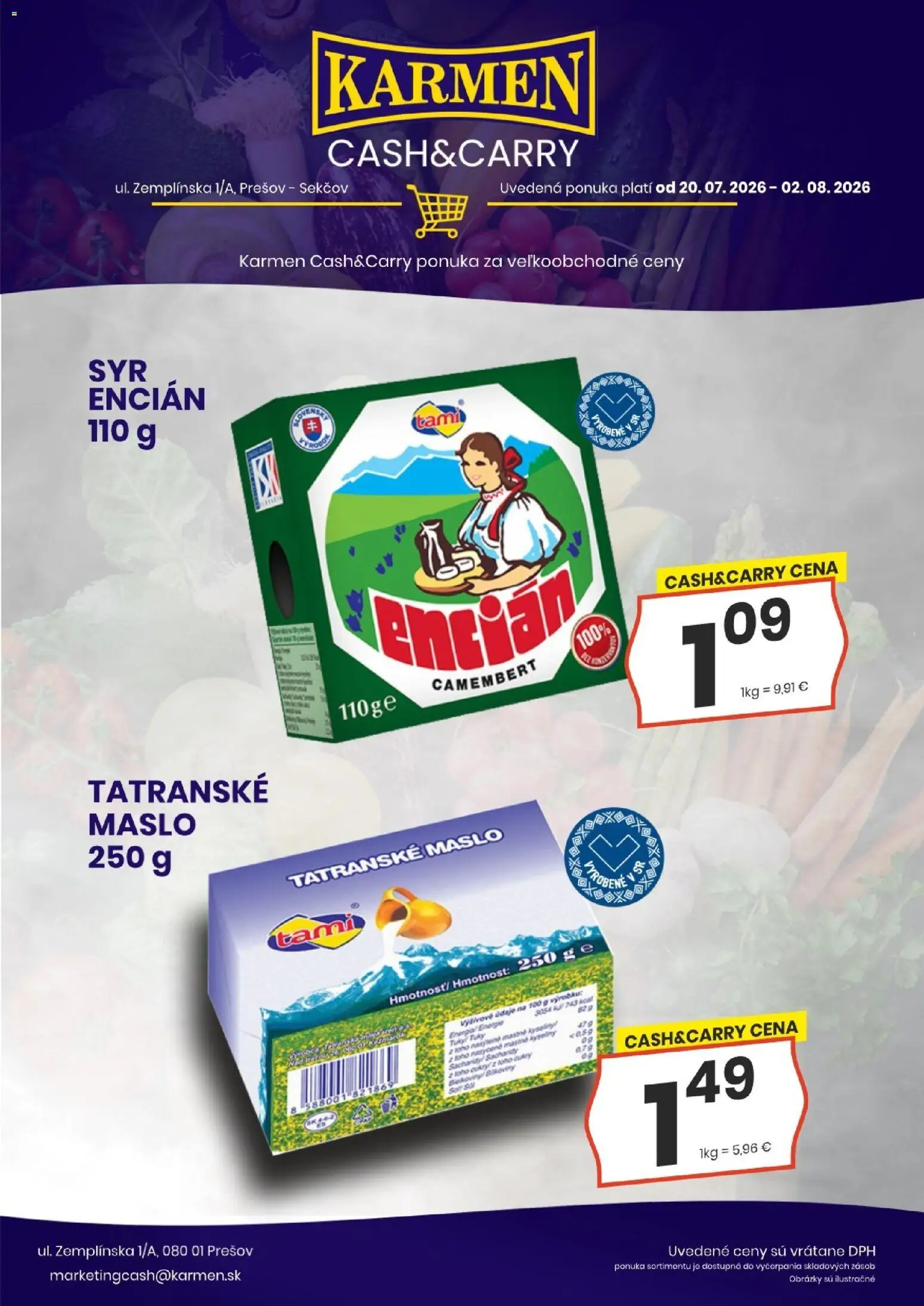 Nové KARMEN CBA akcie – leták je platný od 20.07.2026 | Strana: 5 | Produkty: Maslo, Encián, Tatranské maslo