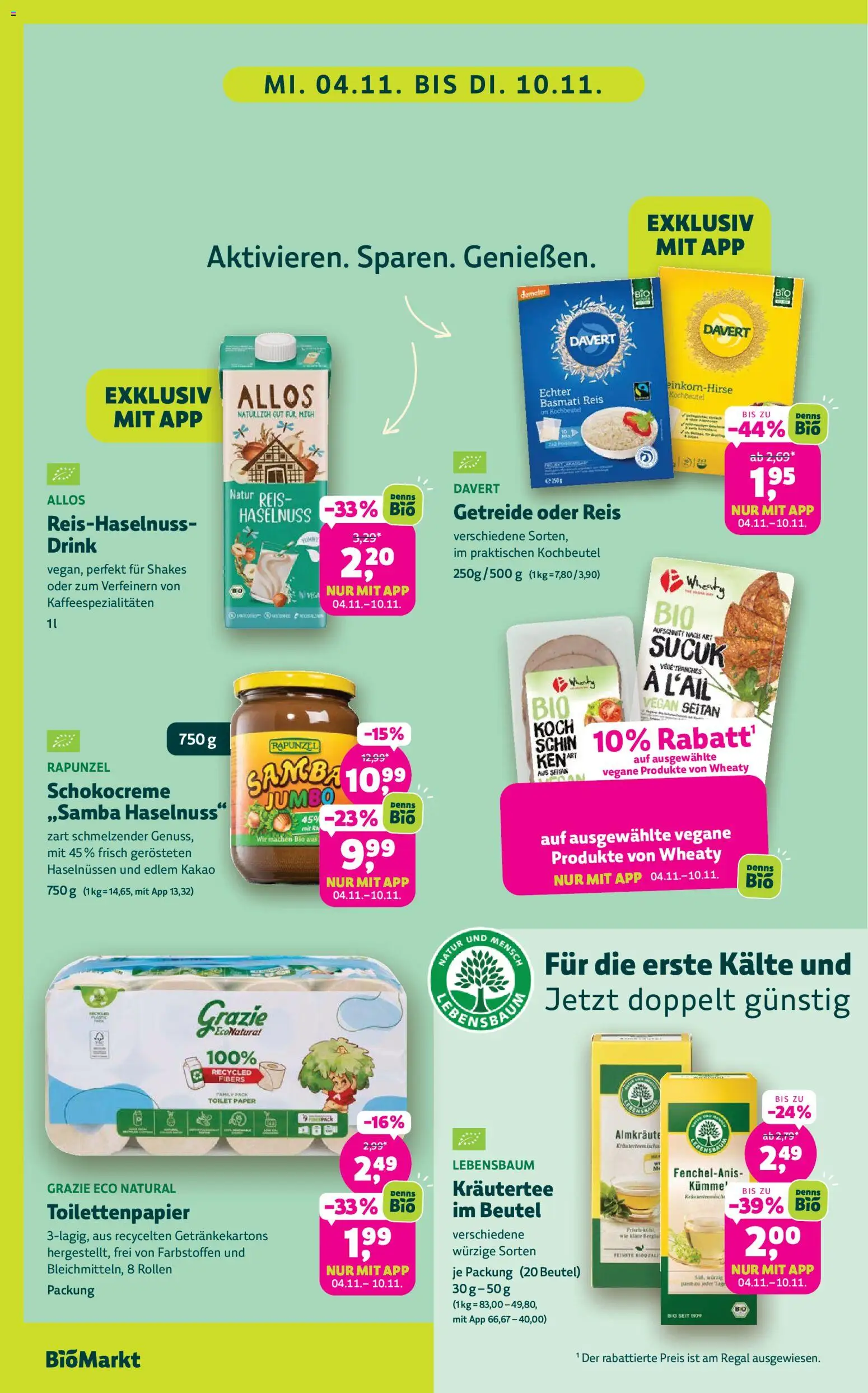 BioMarkt Prospekt – gültig ab 04.11.2026 | Seite: 4 | Produkte: Regal, Kräutertee, Reis, Toilettenpapier