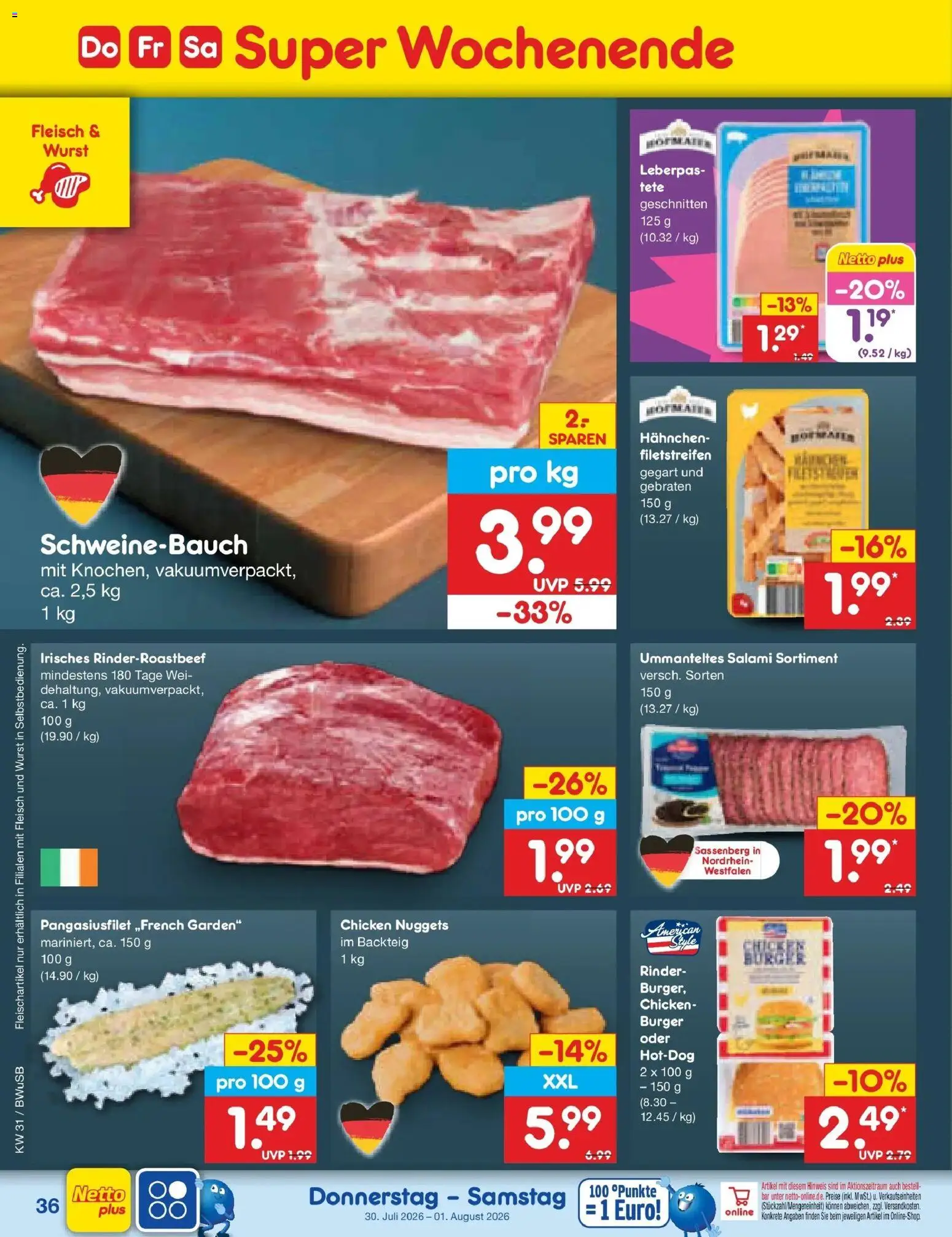Netto Marken-Discount Prospekt Bielefeld – gültig ab 27.07.2026 | Seite: 53 | Produkte: Hahnchen, Schweinebauch, Wurst, Fleisch