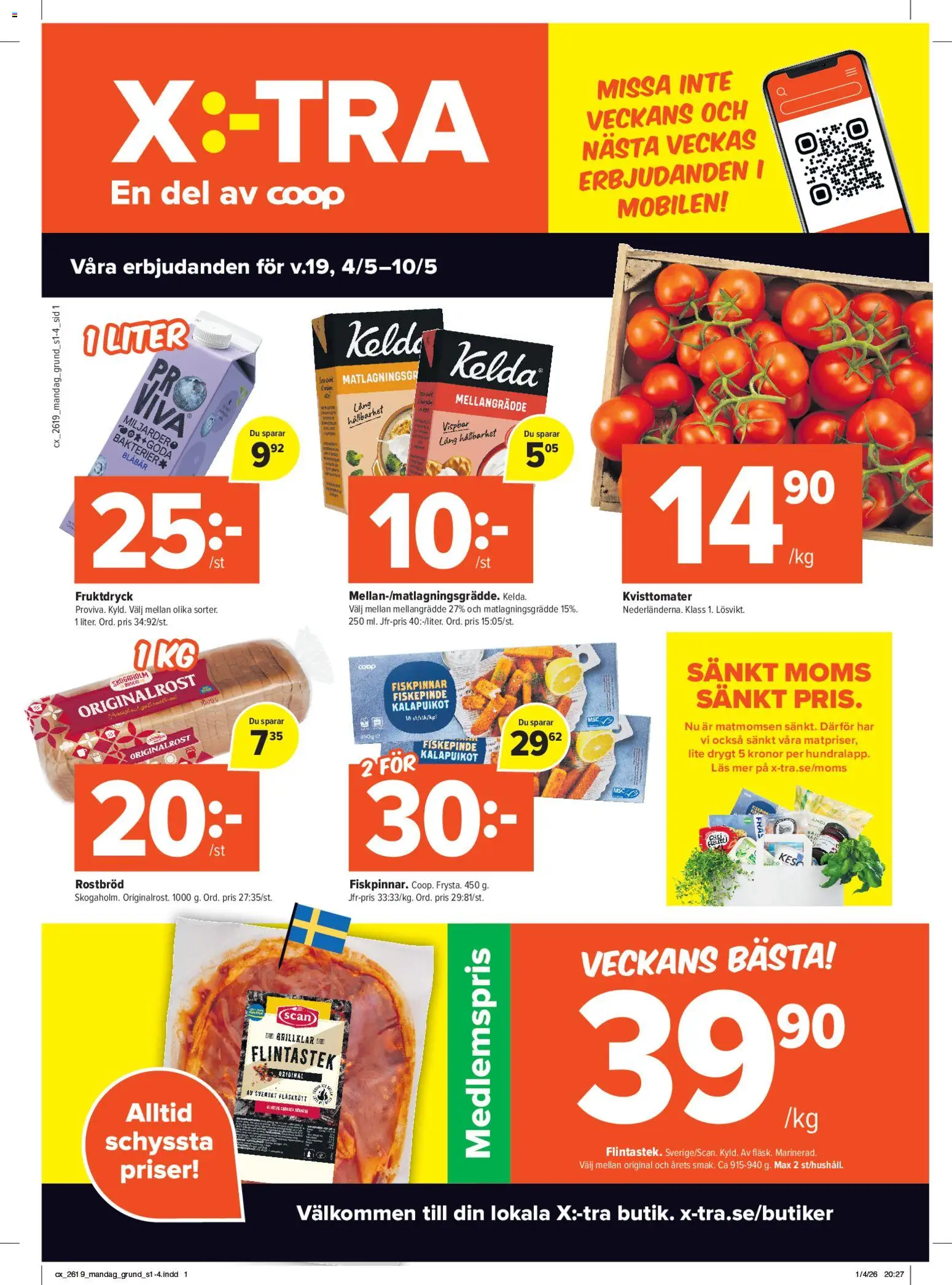 Coop X:-TRA reklamblad aktuell från 04.05.2026 | Sida: 1 | Produkter: Rostbröd, Blåbär, Matlagningsgrädde