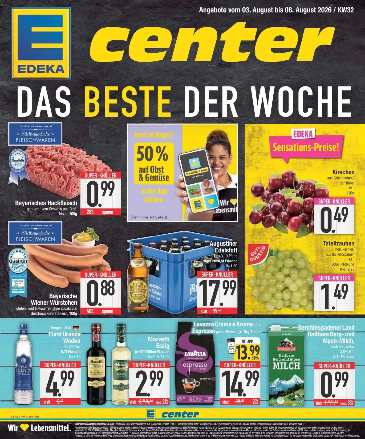 E center Prospekt Regensburg (ab 03.08.2026) zum Blättern | Seite: 1 | Produkte: Lavazza, Balsamico, Kirschen, Obst