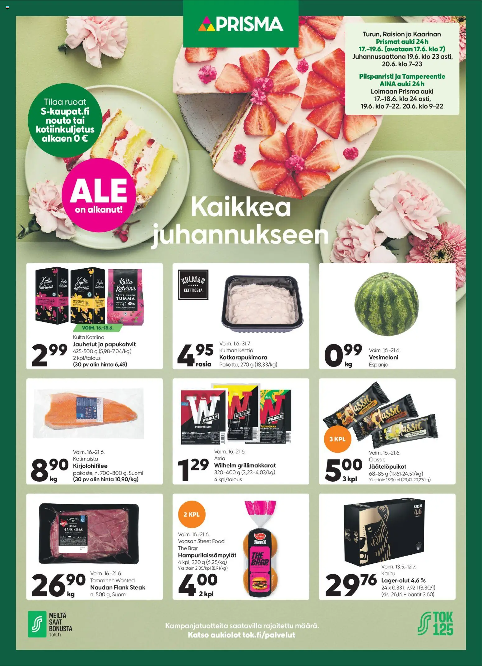 Prisma tarjoukset – voimassa 16.06.2026 alkaen | Sivu: 1 | Tuotteet: Vesimeloni, Keittiö, Juusto, Grillimakkara
