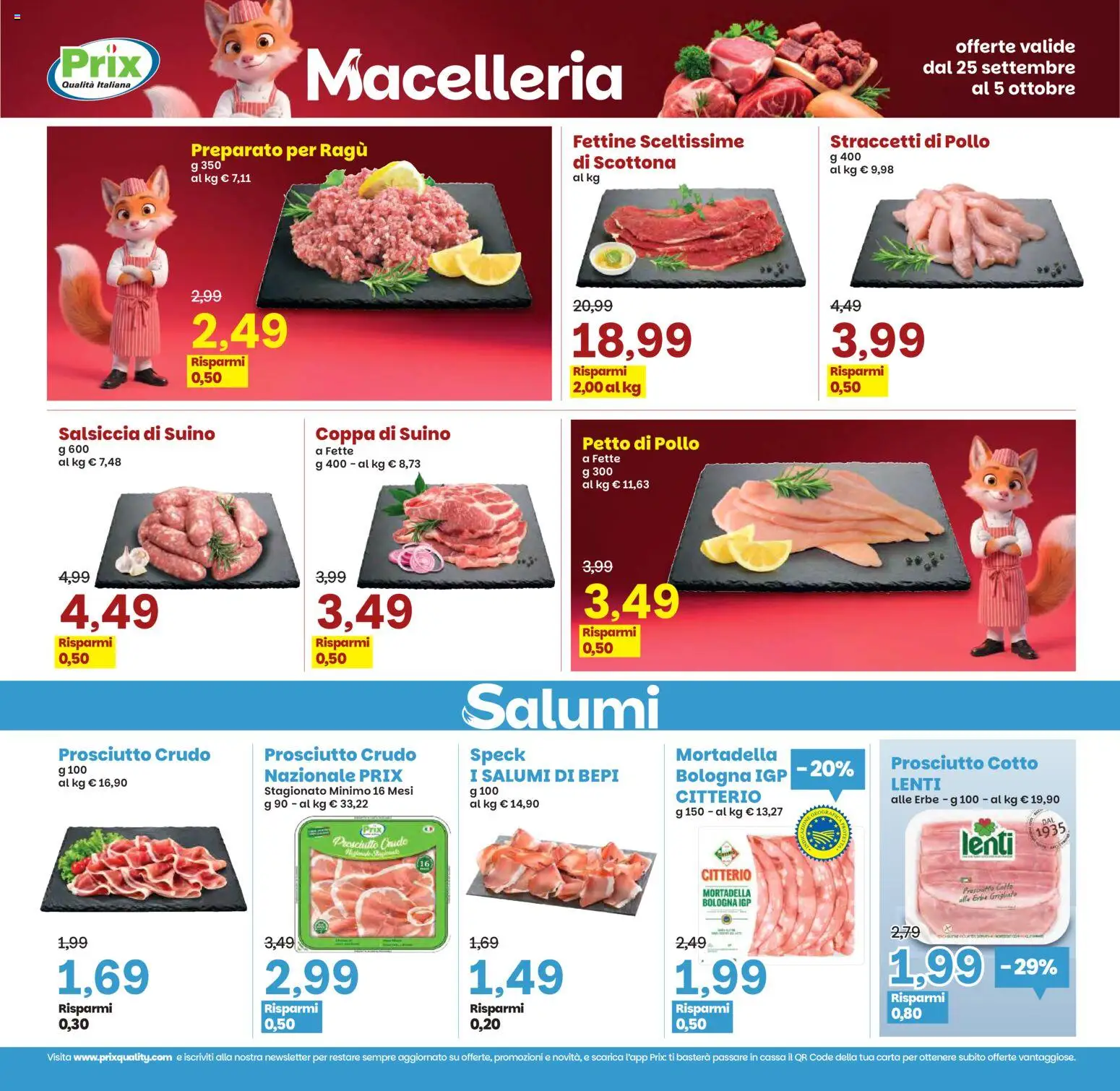 Volantino Prix del 25/09/2026 | Pagina: 9 | Prodotti: Prosciutto Crudo, Pollo, Mortadella, Lenti