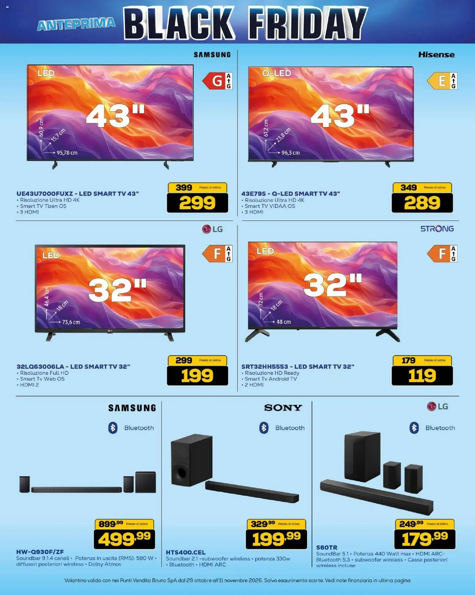 Volantino BRUNO del 29/10/2026 | Pagina: 7 | Prodotti: smart TV, Soundbar, TV, Samsung