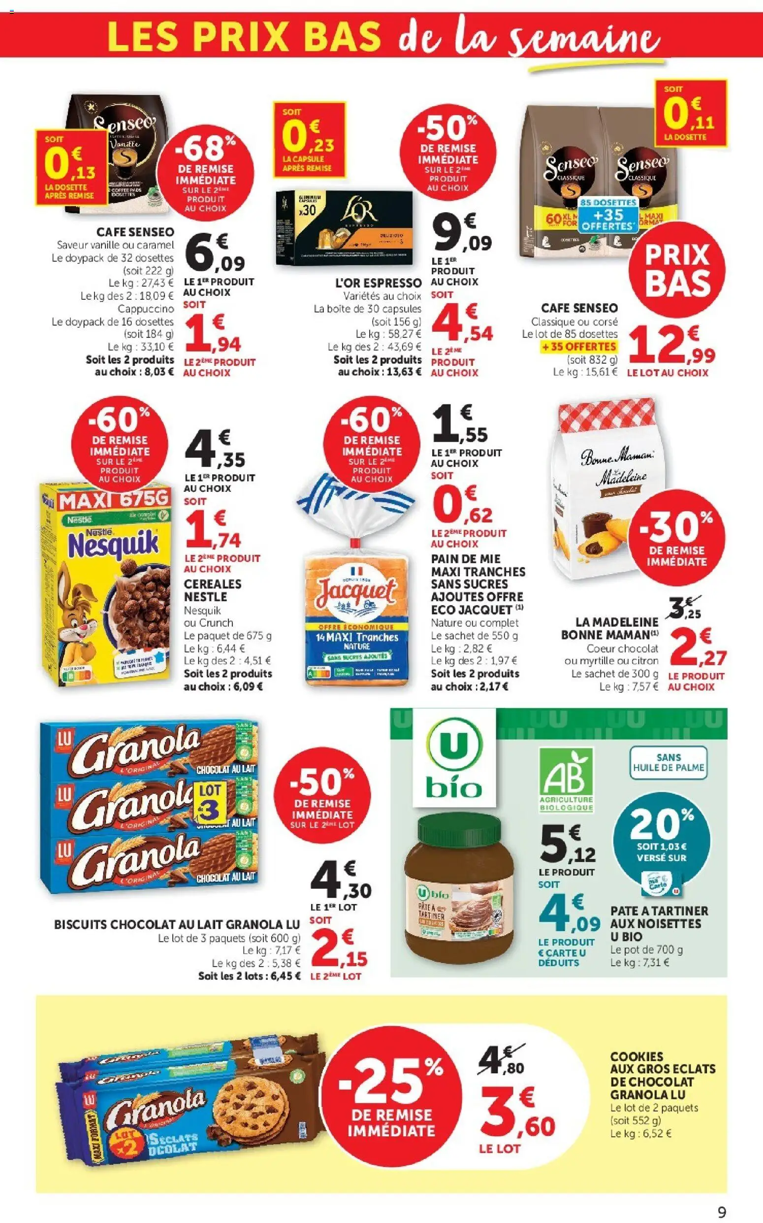 {H1} | Page: 9 | Produits: Pain, Céréales, Biscuits, Granola