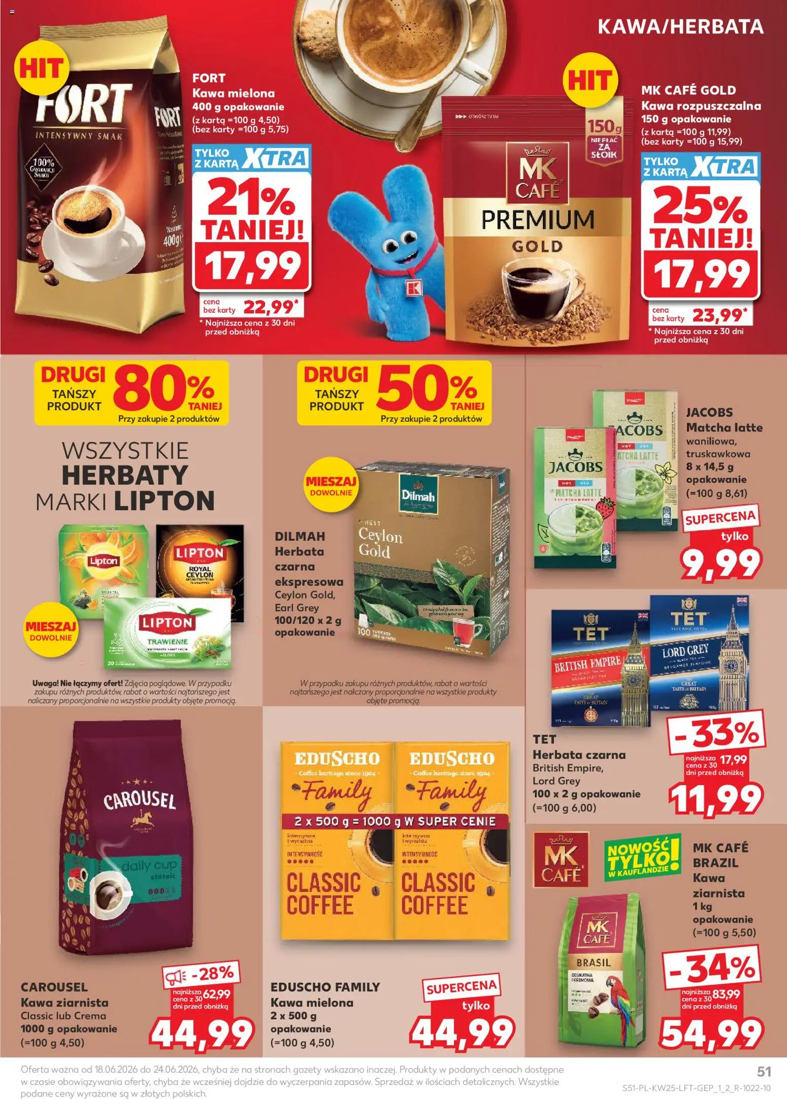 Kaufland gazetka od 18.06.2026 | Strona: 51 | Produkty: Kawa ziarnista, Kawa rozpuszczalna, Kawa, Herbata