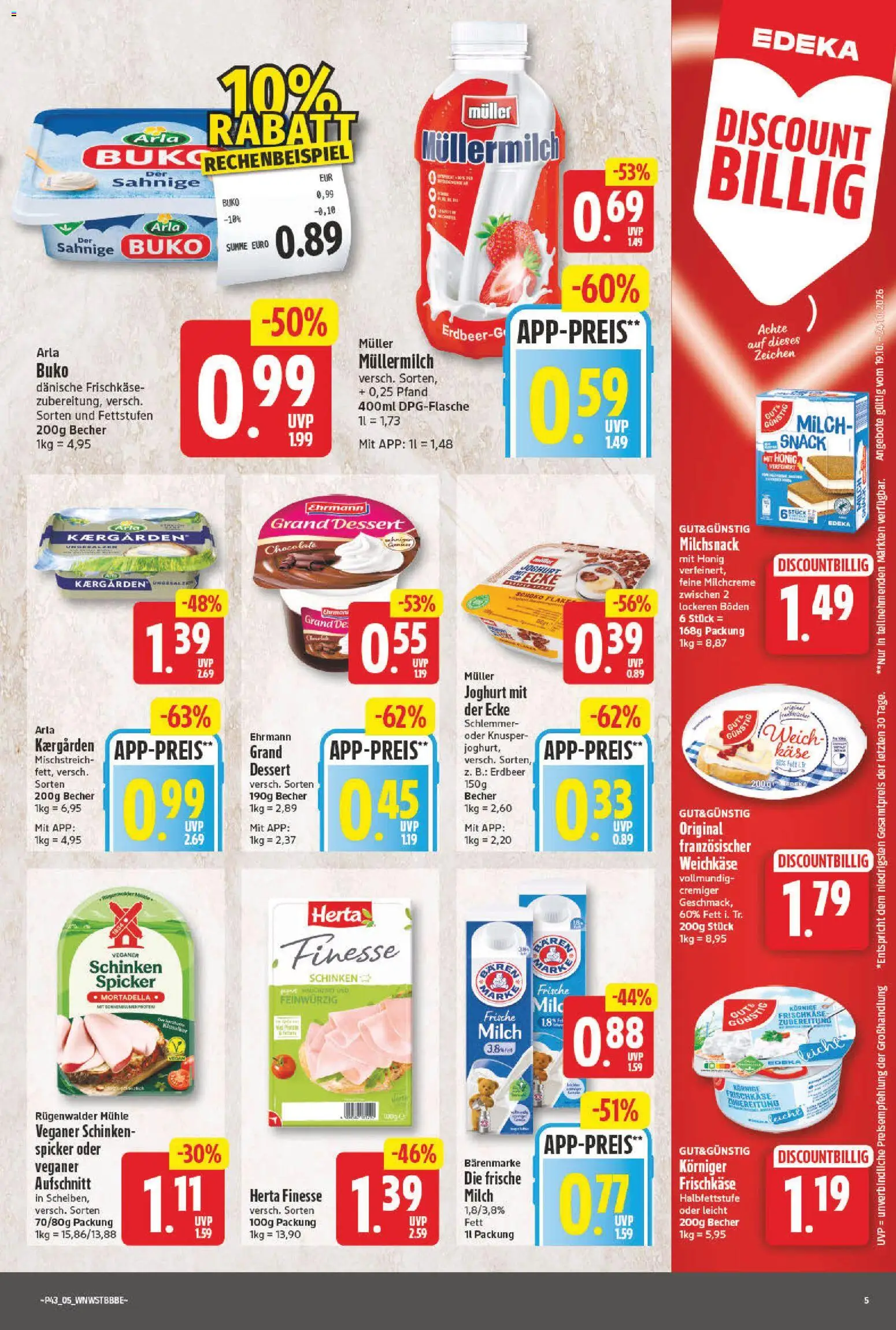 NP Discount Prospekt – gültig ab 19.10.2026 | Seite: 5 | Produkte: Joghurt, Schinken, Muller mullermilch, Herta finesse