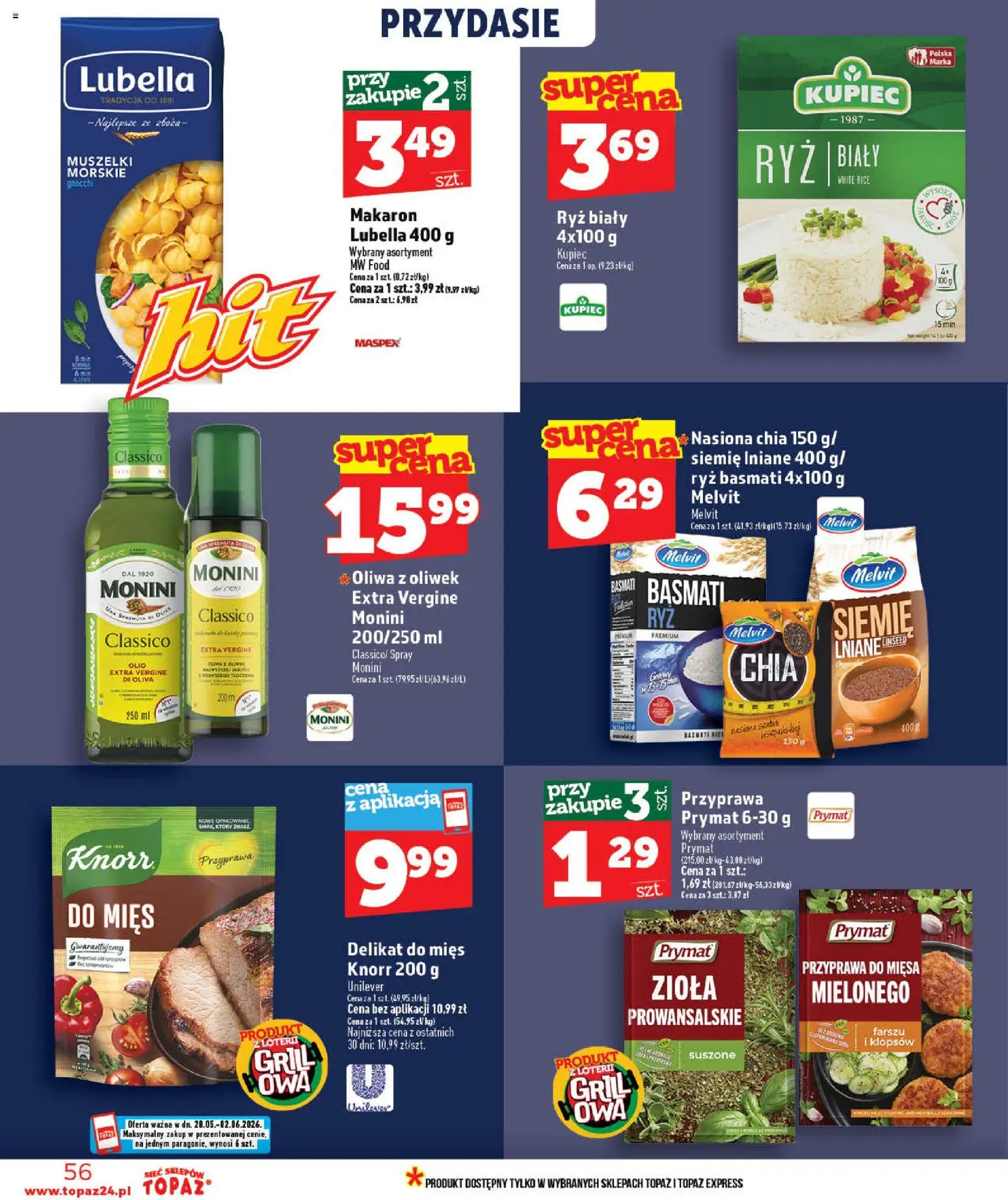 Topaz gazetka - MAZ od 28.05.2026 | Strona: 56 | Produkty: Nasiona, Ryż, Ryż basmati, Nasiona chia