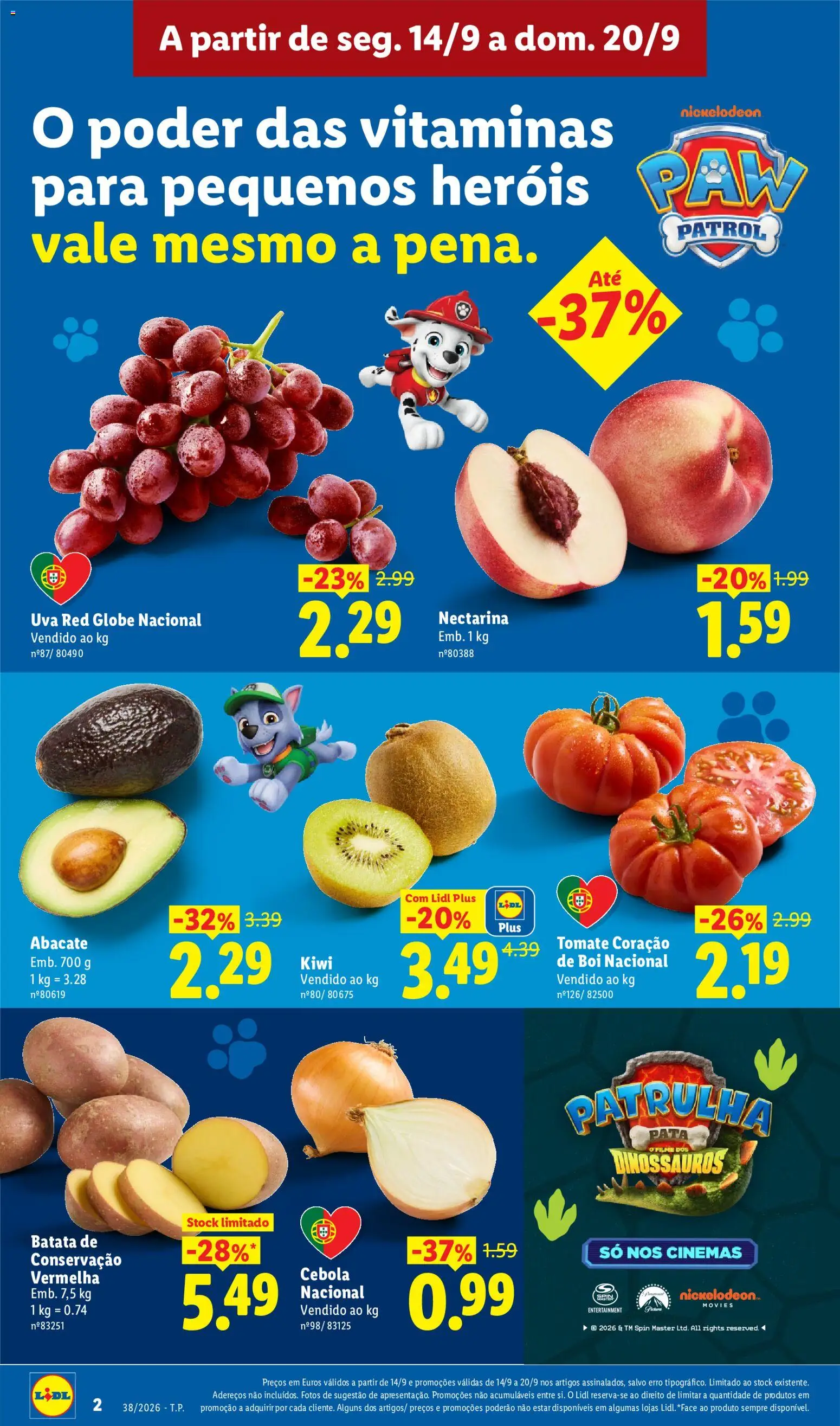 Lidl folheto │ válido de 14/09/2026 | Página: 2 | Produtos: Batata, Abacate, Tomate, Kiwi