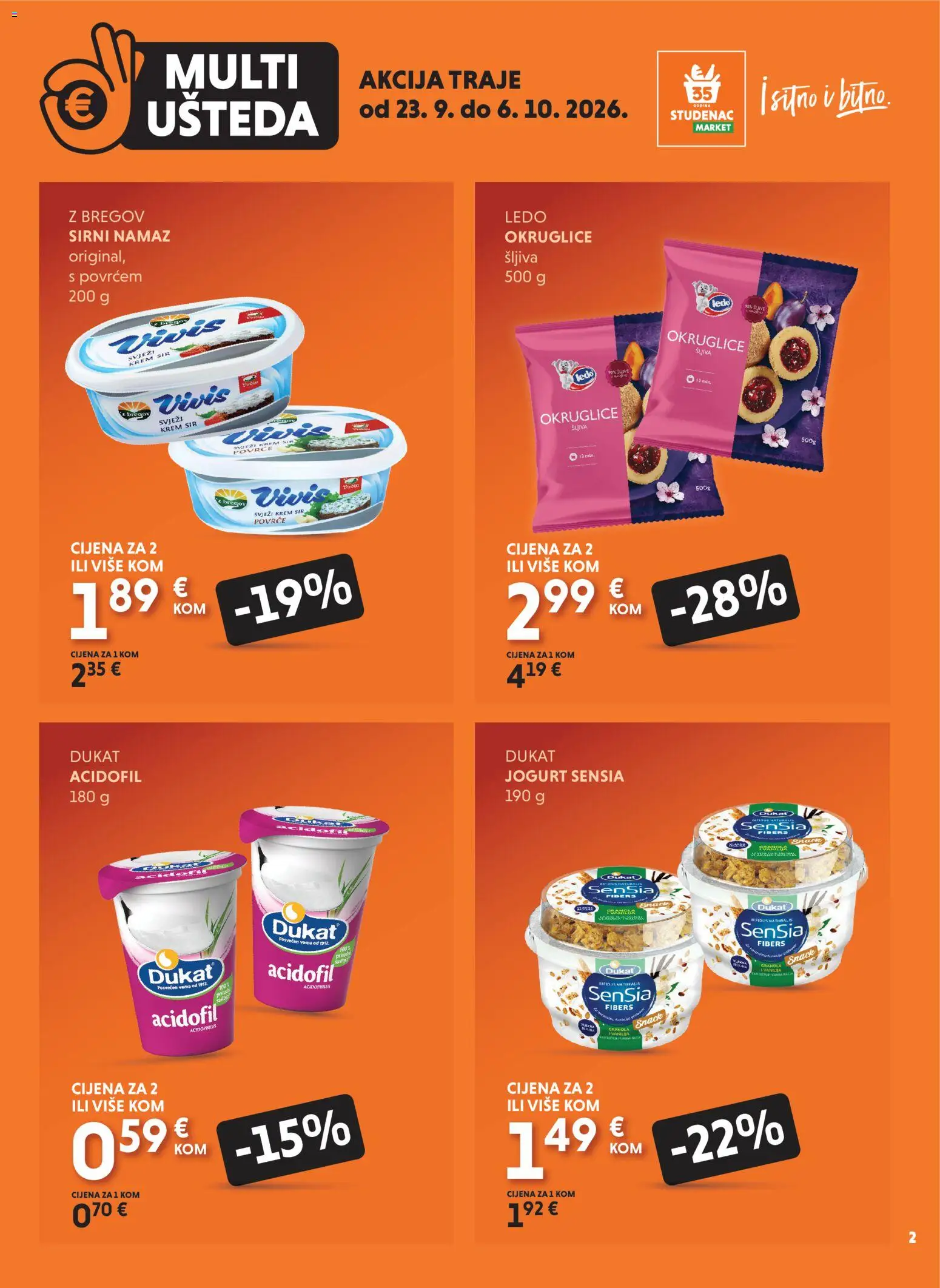 Studenac katalog | vrijedi od 23.09.2026 | Stranica: 2 | Proizvodi: Jogurt, Ledo, Šljiva, Namaz