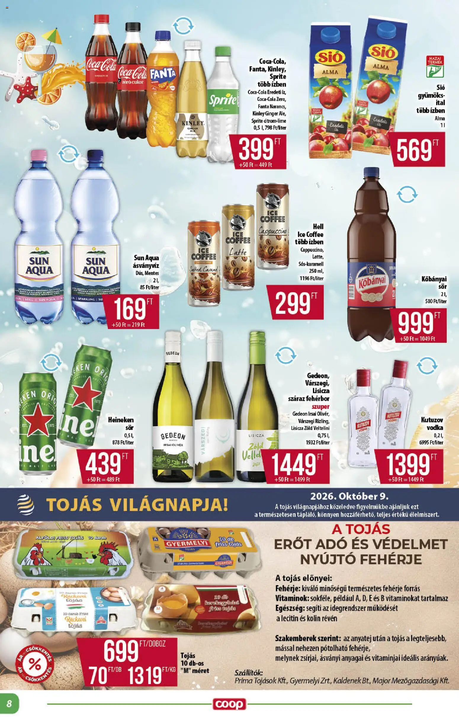 COOP akciós ujság - amely érvényes a következő dátumtól: 2026.09.24. | Oldal: 8 | Termékek: Kinley, Heineken, Ásványvíz, Vodka