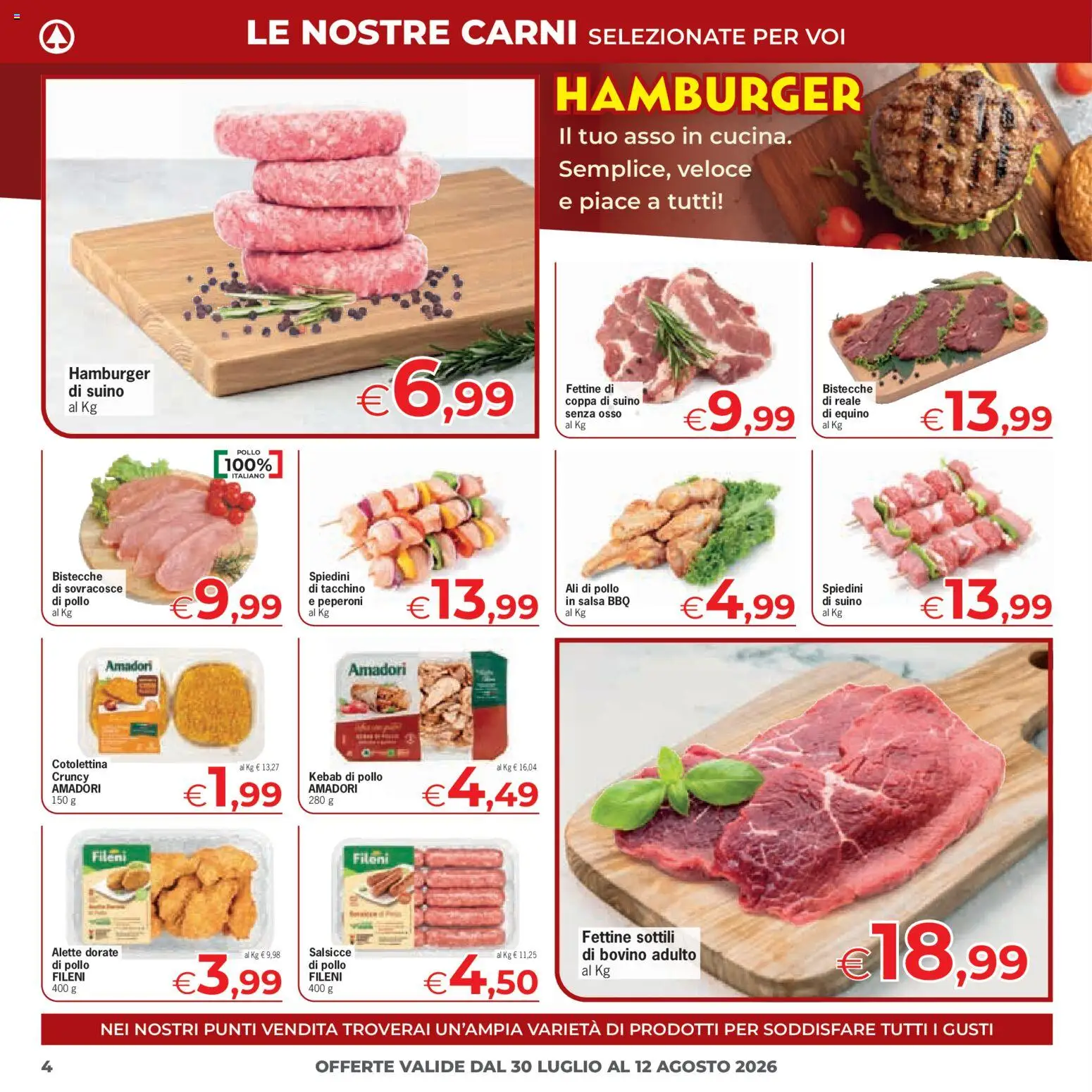 Volantino Despar del 30/07/2026 | Pagina: 4 | Prodotti: Pollo, Salsa, Tacchino, Hamburger