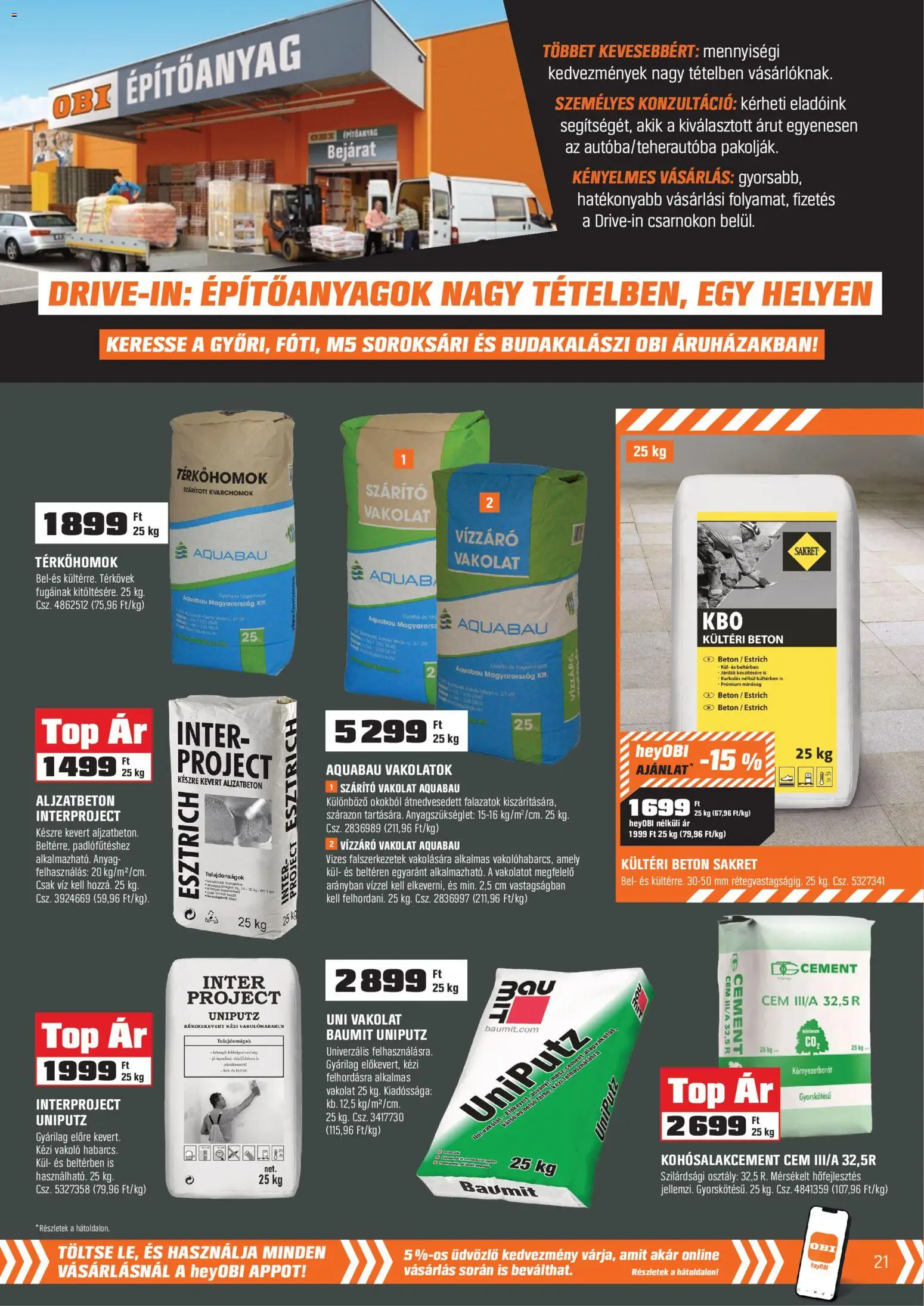 OBI akciós ujság - amely érvényes a következő dátumtól: 02.03.2026 | Oldal: 21 | Termékek: Cement, Beton, Szárító