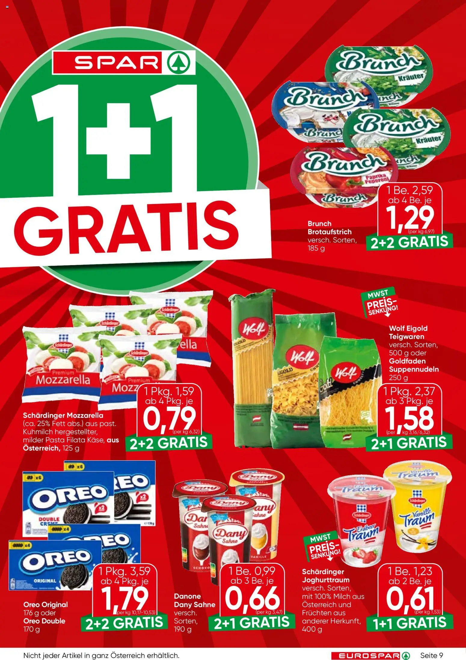 Eurospar Flugblatt gültig ab 24.09.2026 | Seite: 9 | Produkte: Pasta, Sahne, Milch, Creme