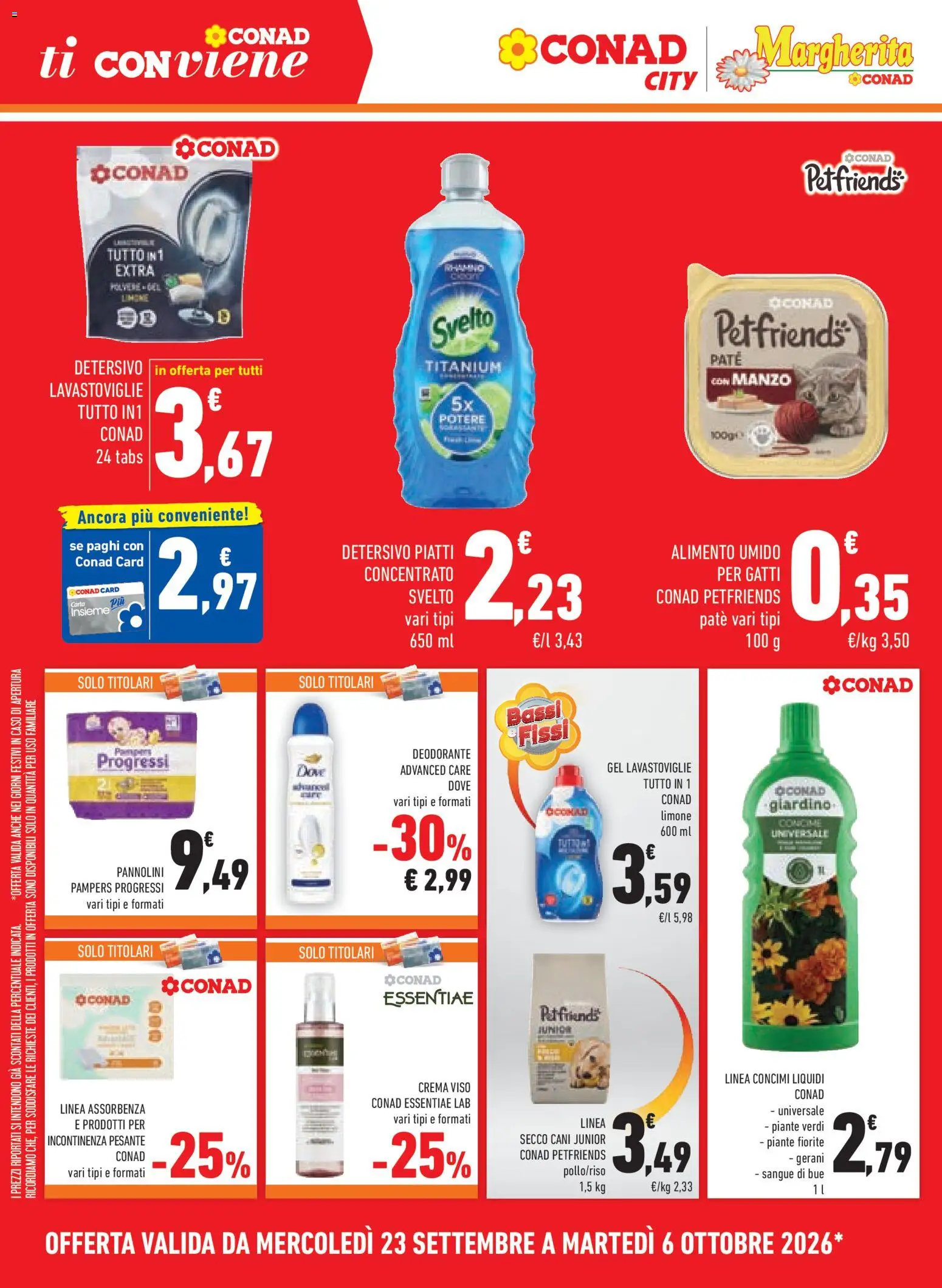 Volantino Conad del 23/09/2026 | Pagina: 14 | Prodotti: Crema, Pannolini, Piatti, Pampers