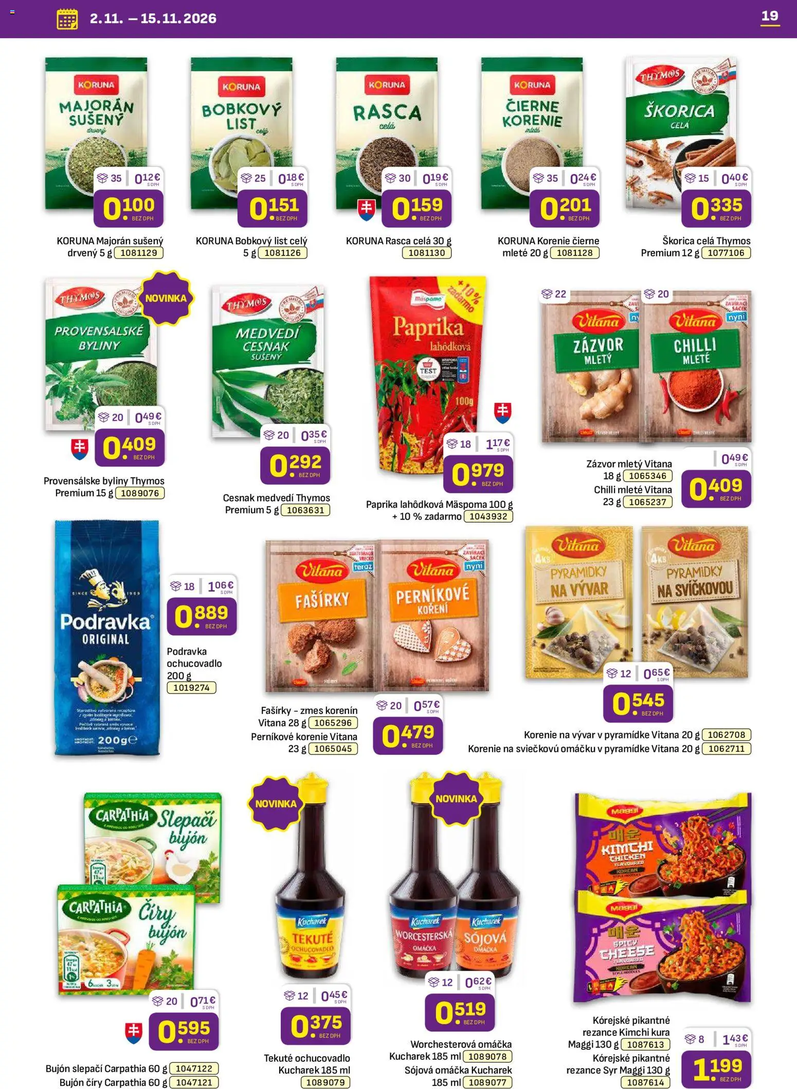 Nové Libex akcie – leták je platný od 02.11.2026 | Strana: 19 | Produkty: Fašírky, Chilli, Rezance, Kimchi
