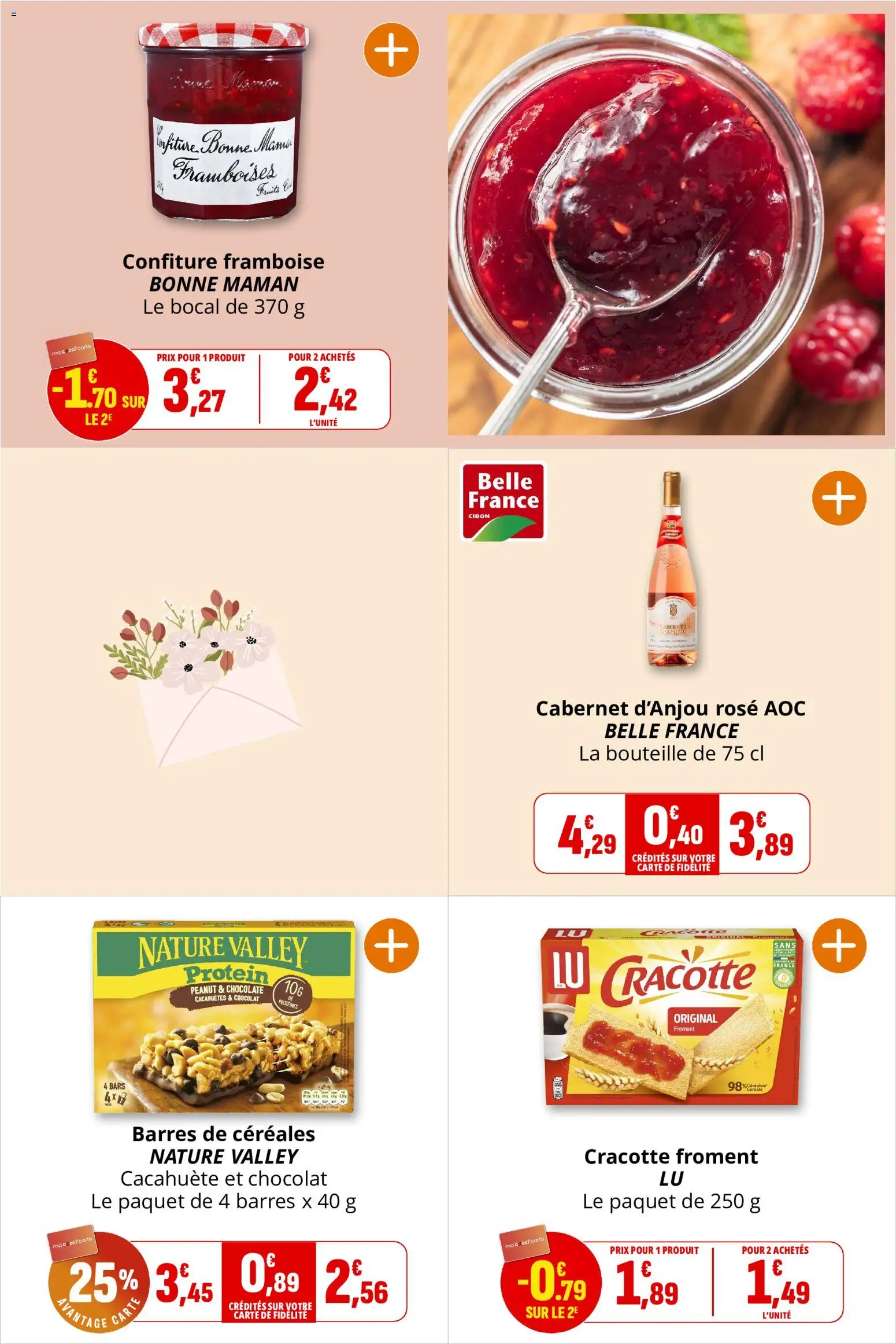 {H1} | Page: 14 | Produits: Cacahuète, Framboise, Chocolat, Céréales
