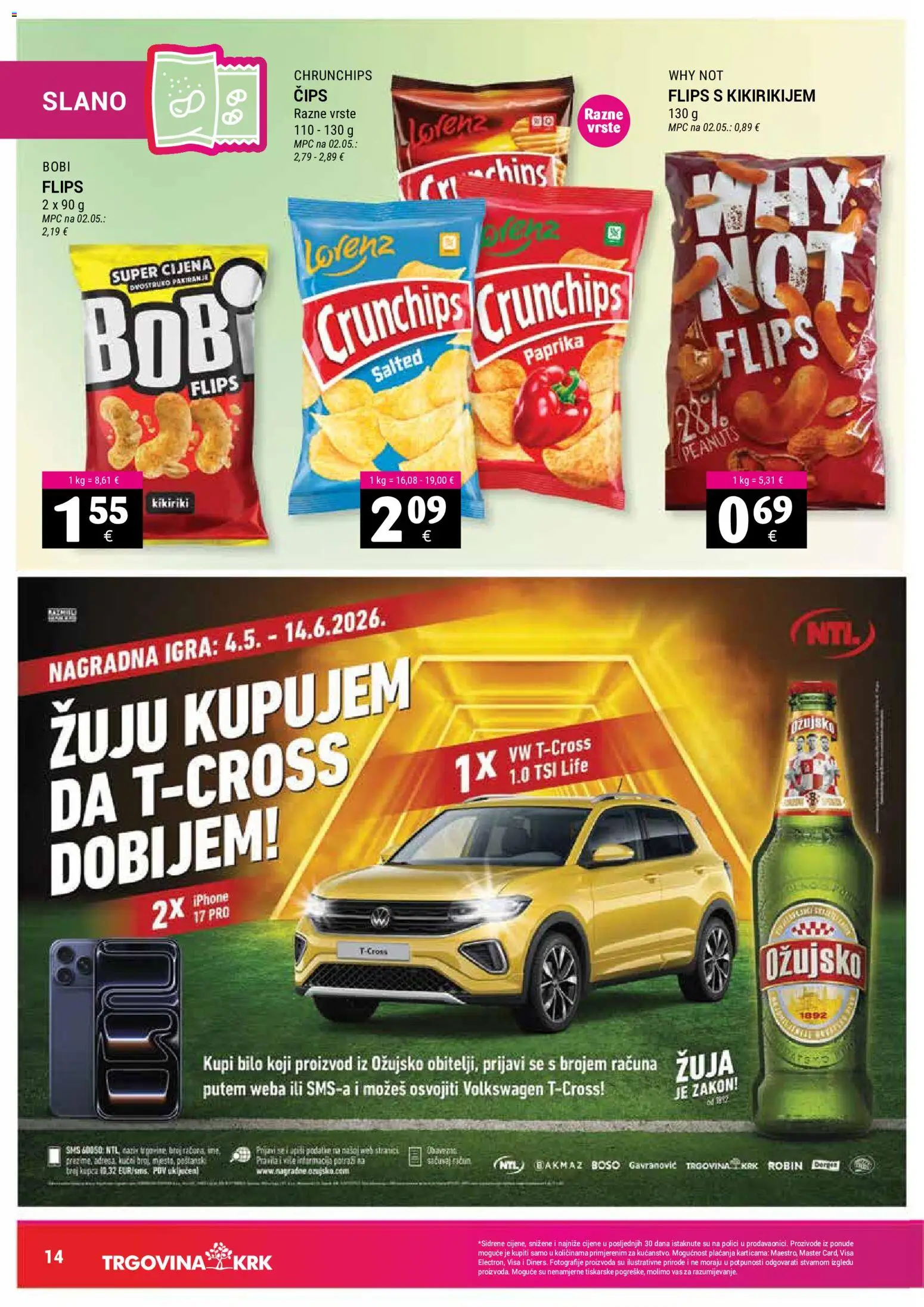 Trgovina Krk katalog | vrijedi od 02.05.2026 | Stranica: 14 | Proizvodi: Flips, Kikiriki, Ožujsko, Igra