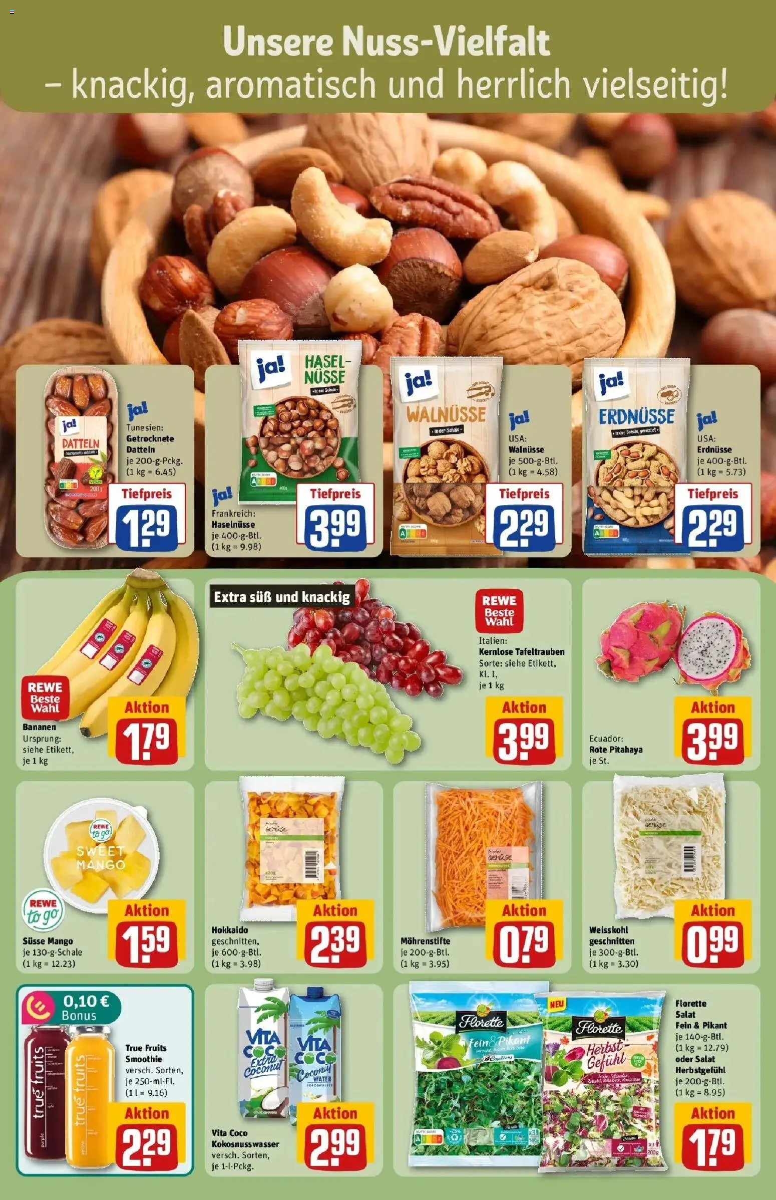 REWE Prospekt ab 26.10.2026 zum Blättern » Angebote | Seite: 6 | Produkte: Erdnüsse, Walnüsse, Mango, Salat