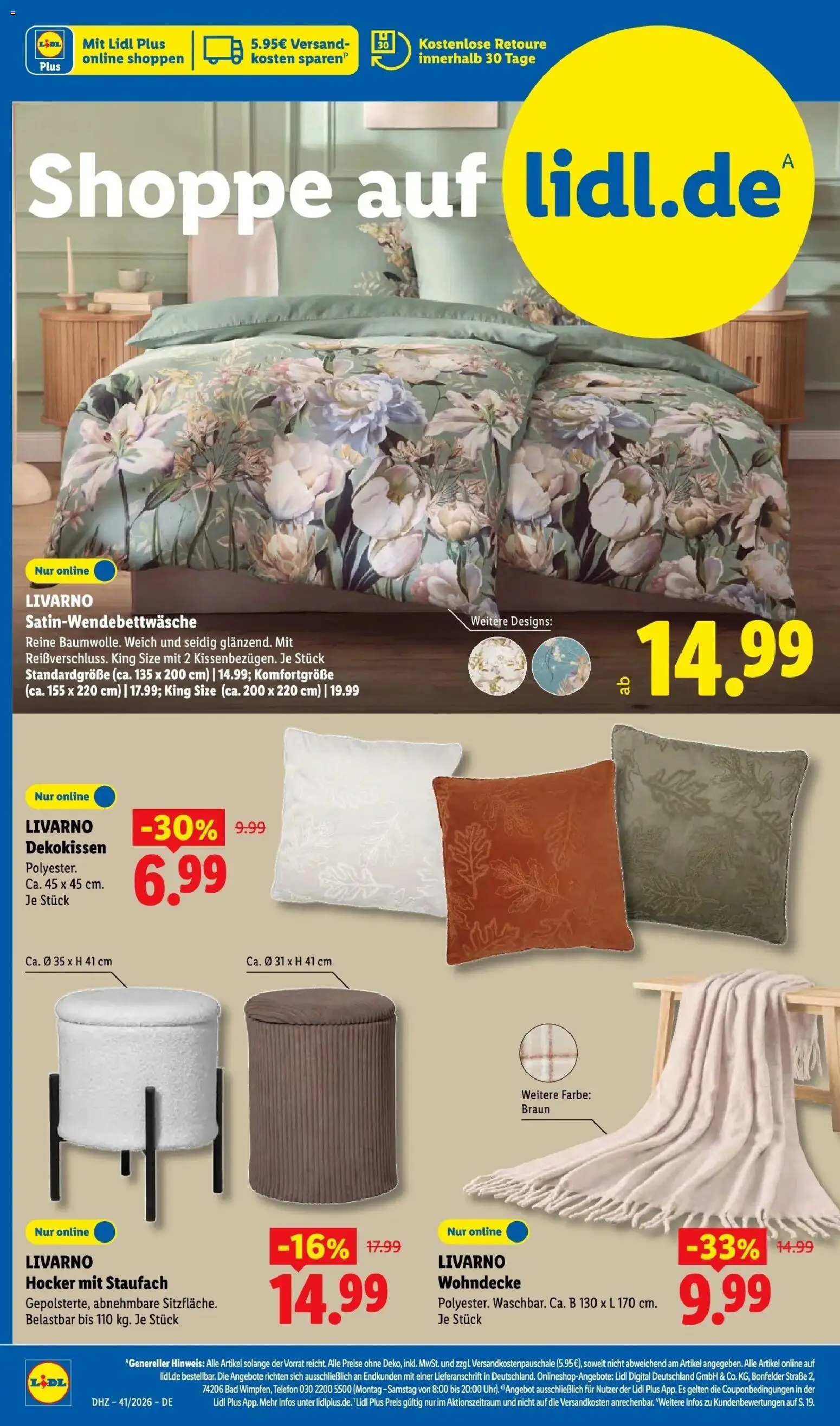 Lidl Prospekt Weikersheim (ab 05.10.2026) zum Blättern » Angebote | Seite: 6 | Produkte: Hocker, Bettwäsche, Bad, Telefon
