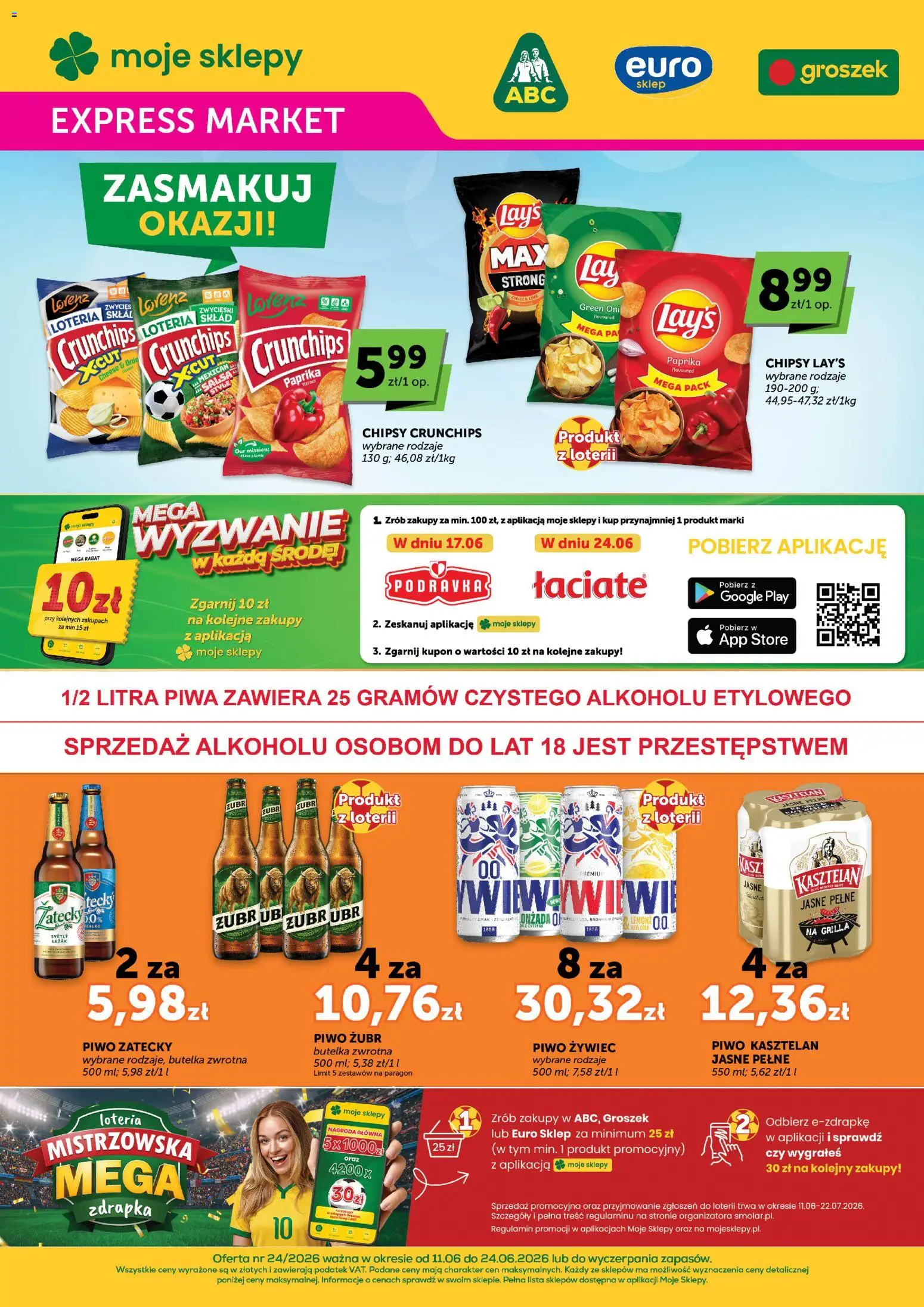 ABC gazetka - Expressmarket od 11.06.2026 | Strona: 1 | Produkty: Piwo żubr, Groszek, Chipsy, Leżak