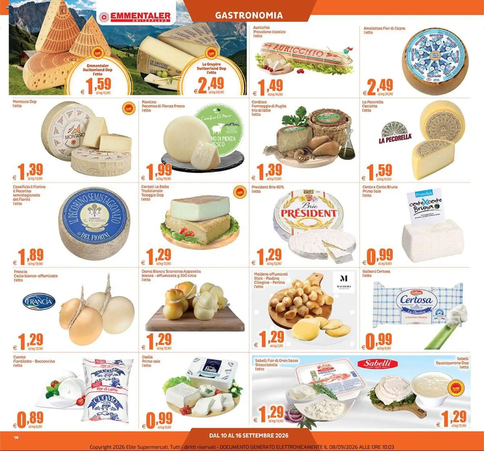 Volantino Elite Supermercati del 10/09/2026 | Pagina: 16 | Prodotti: Sale, Latte, Formaggio, Stracciatella