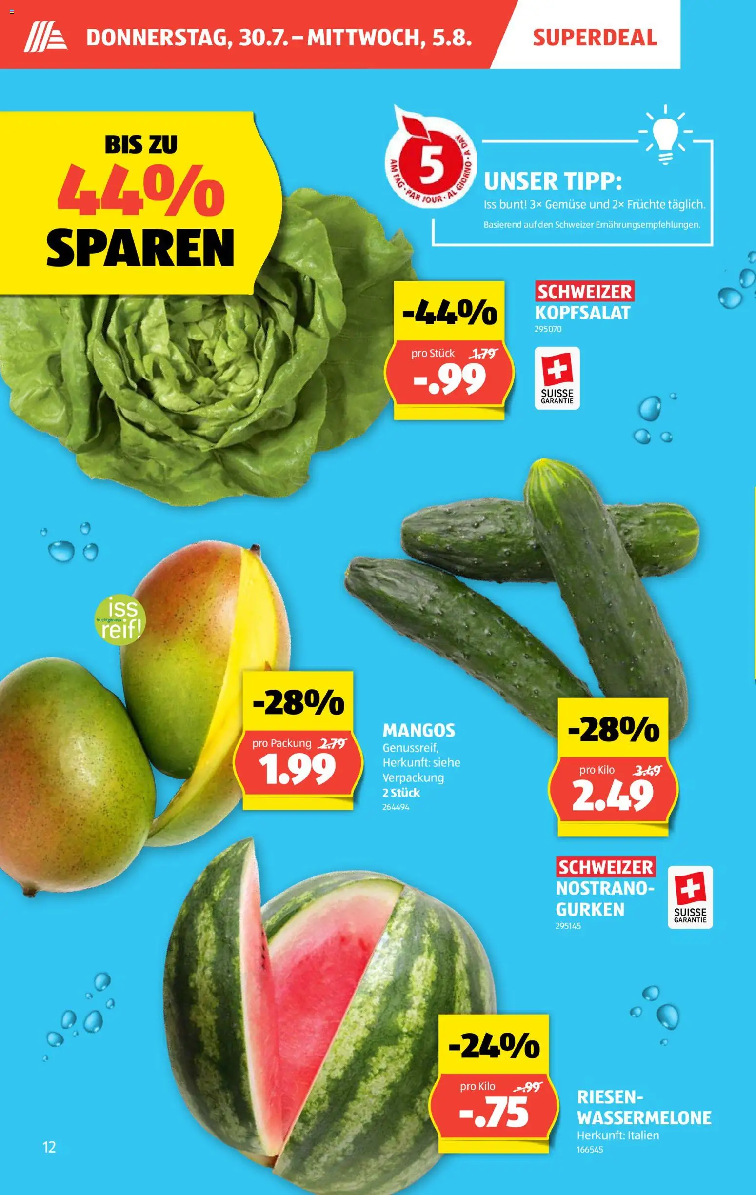 Aldi aktionen – gültig ab 30.07.2026 | Seite: 12 | Produkte: Gemüse, Mango, Früchte, Gurken