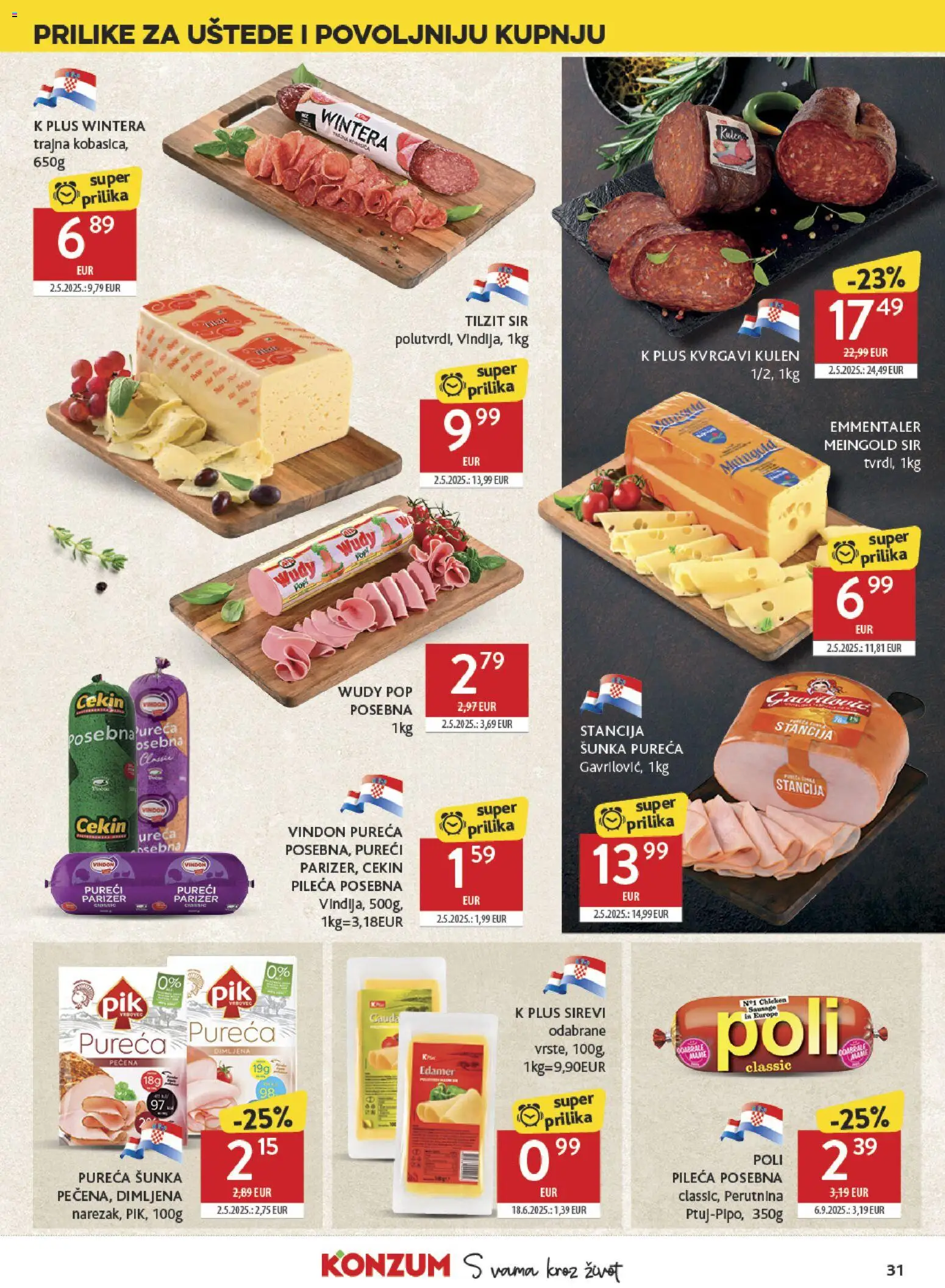 Konzum katalog | vrijedi od 13.05.2026 | Stranica: 31 | Proizvodi: Sir, Šunka, Kulen, Parizer