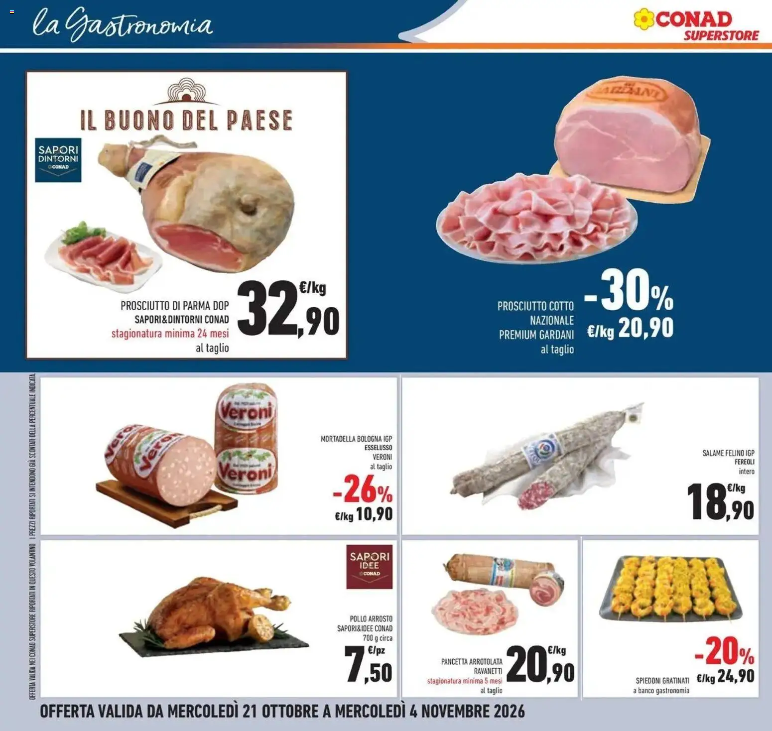 Anteprima volantino Conad dal 21/10/2026 prossima settimana | Pagina: 42 | Prodotti: Arrosto, Prosciutto di Parma, Prosciutto Cotto, Pollo
