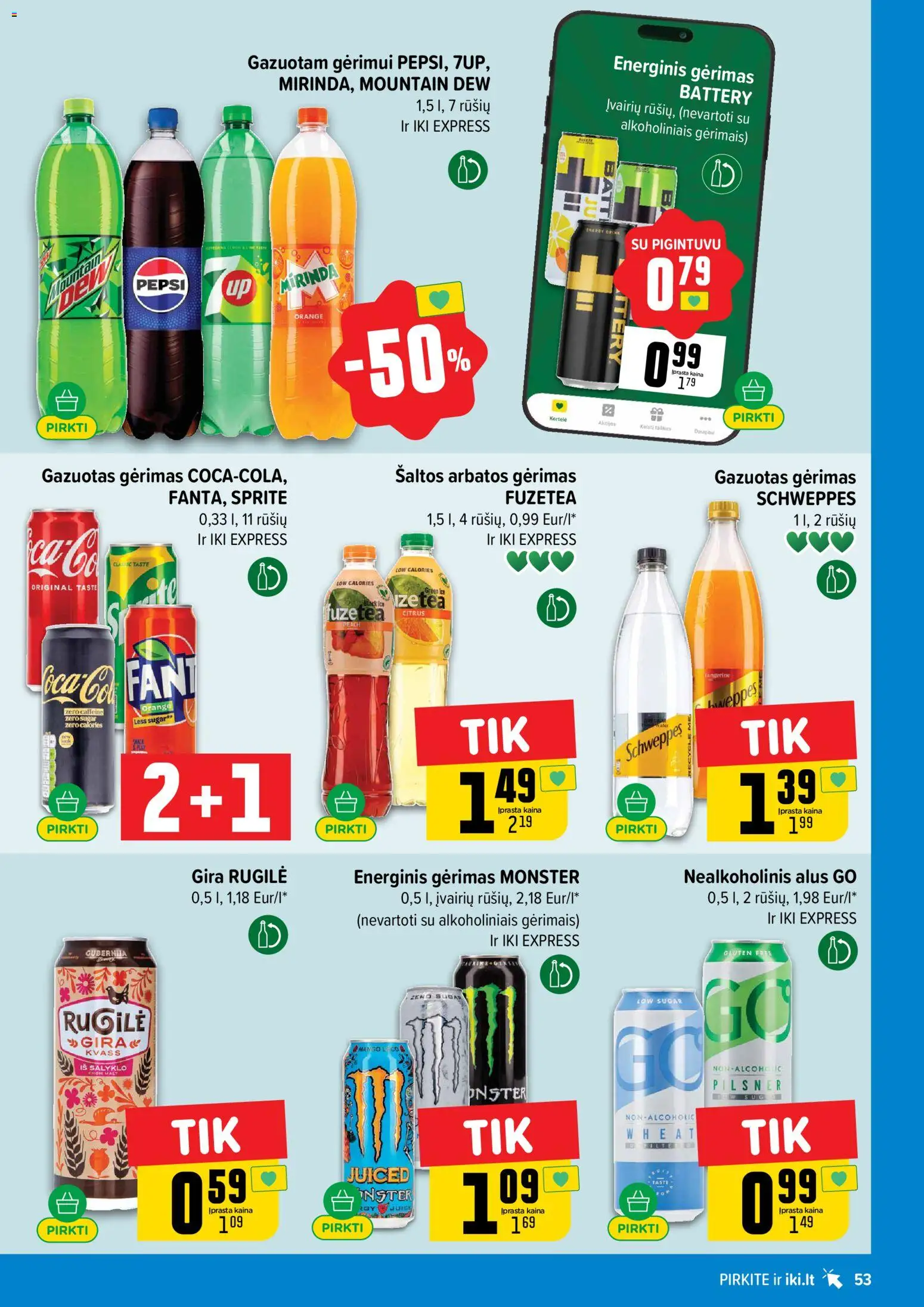 IKI akcijos nuo 08.06.2026 | Puslapis: 53 | Prekių: Nealkoholinis alus, Energinis gėrimas, Alus