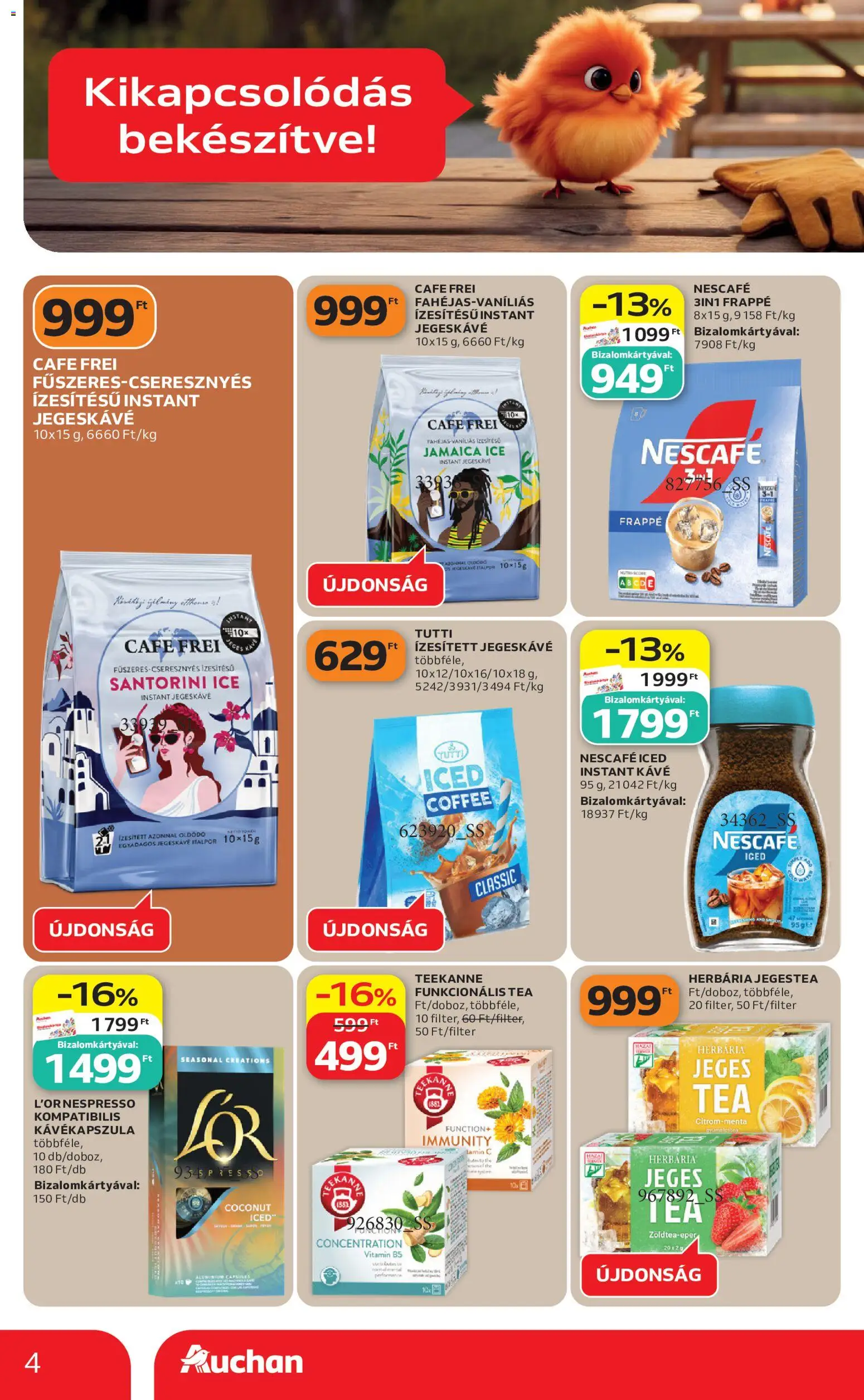 Auchan akciós ujság - amely érvényes a következő dátumtól: 18.06.2026 | Oldal: 4 | Termékek: Nescafé, Kávékapszula, Kávé, Italpor