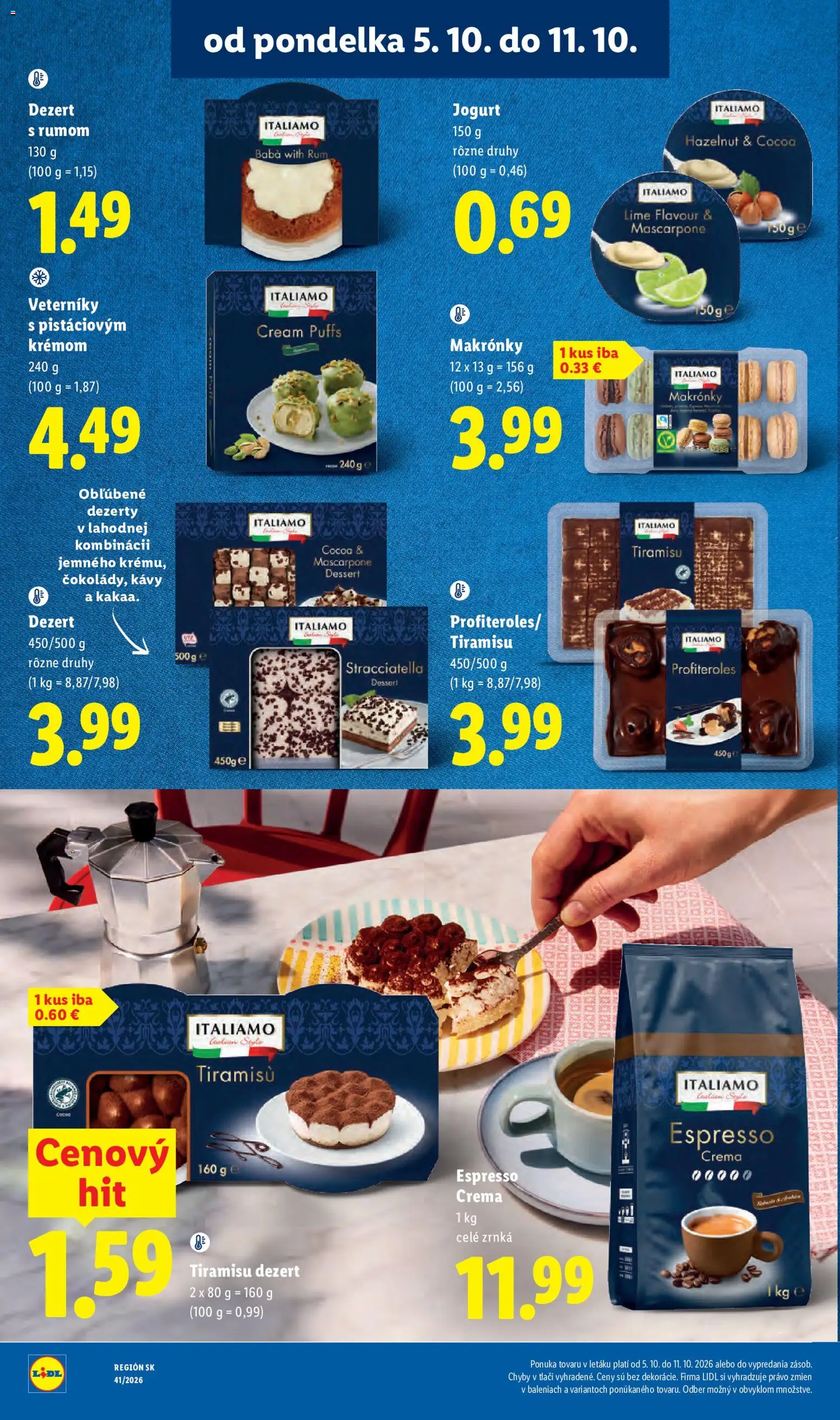 Nové Lidl akcie – leták je platný od 05.10.2026 | Strana: 26 | Produkty: Jogurt, Makronky, Tiramisu, Dezert