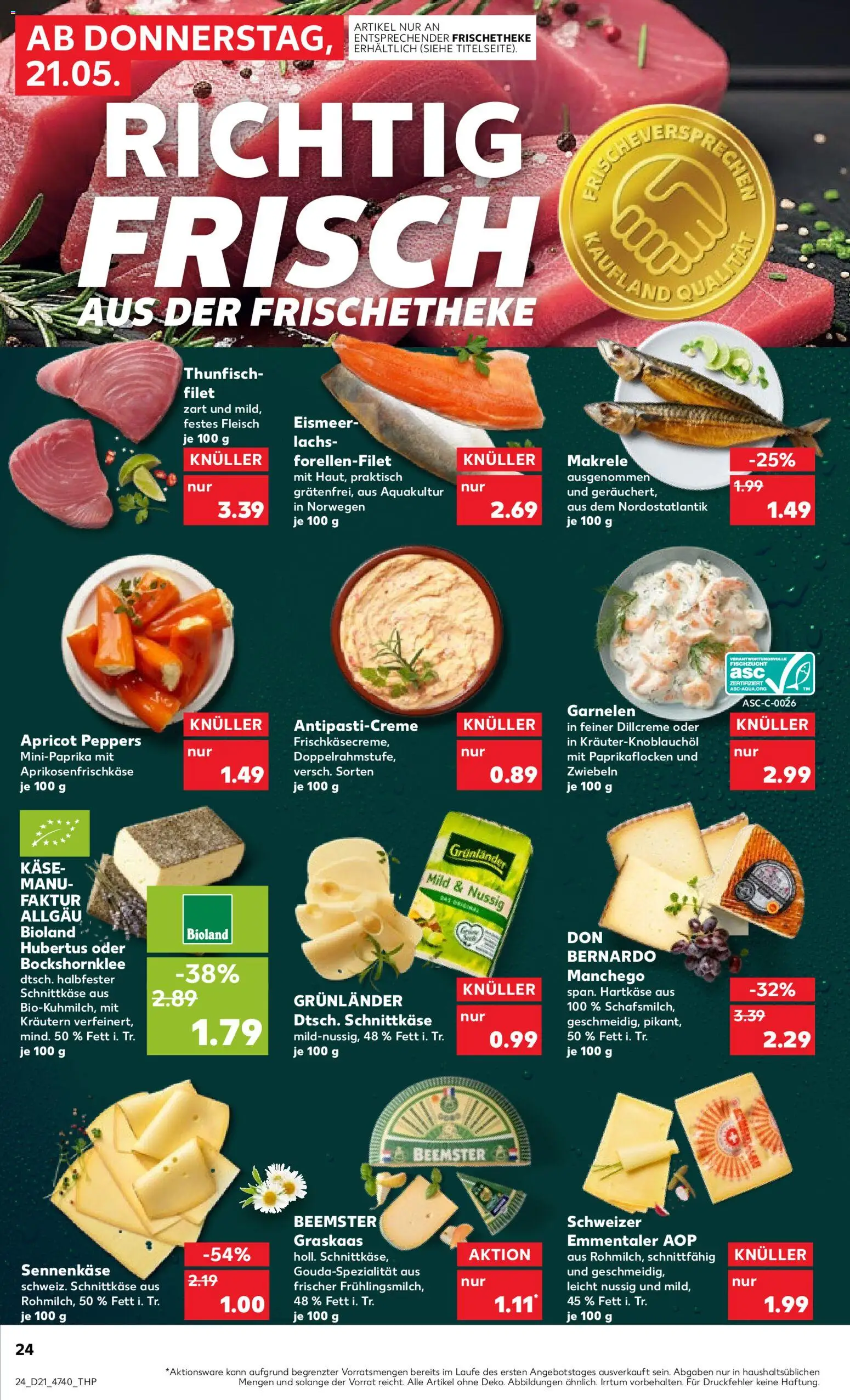 Kaufland Prospekt Hannover	 – gültig ab 21.05.2026 | Seite: 24 | Produkte: Käse, Thunfisch, Grunlander, Fleisch