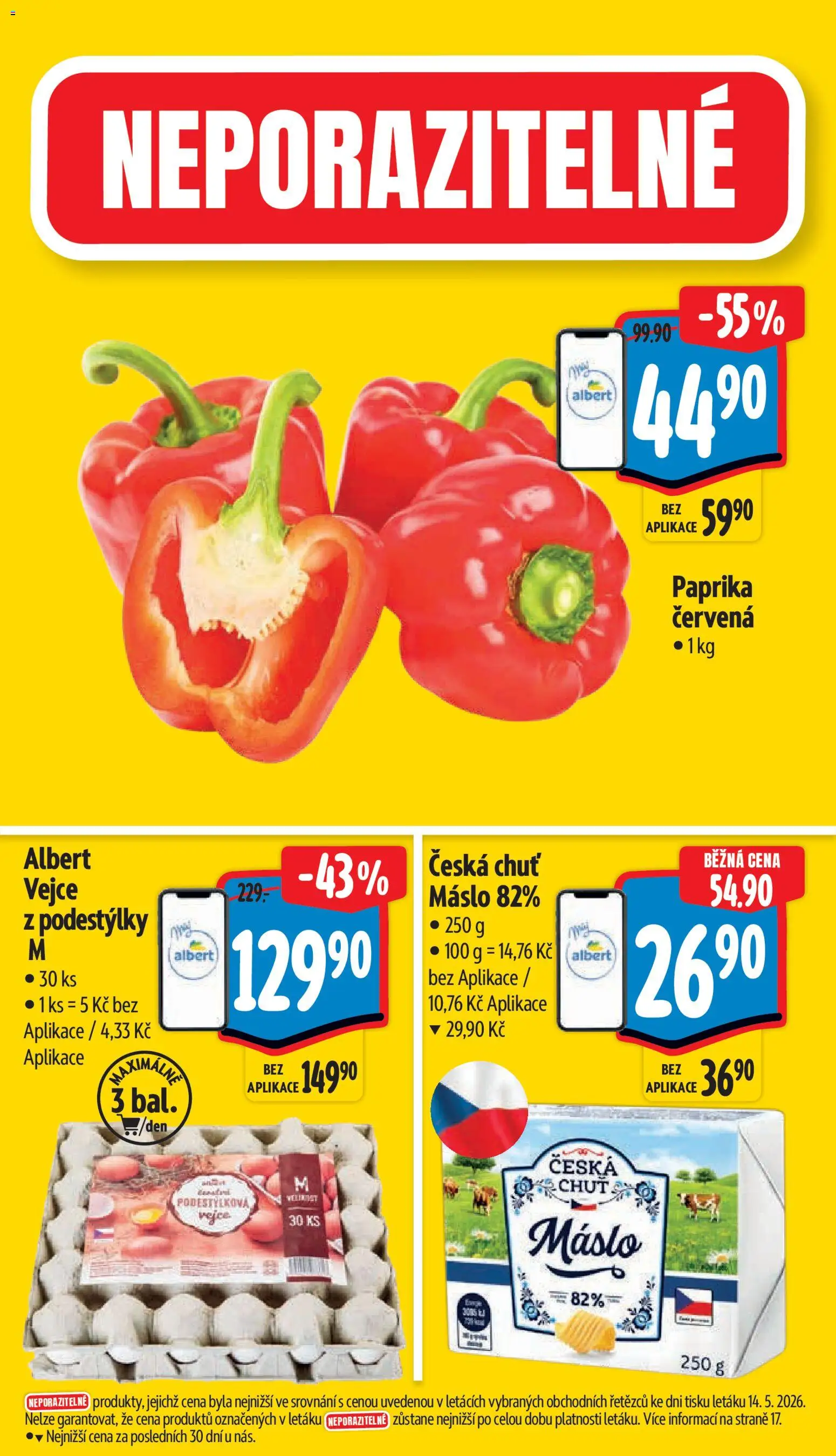 Albert leták - Supermarket od 20.05.2026 | Strana: 3 | Produkty: Máslo, Vejce, Paprika, Paprika červená
