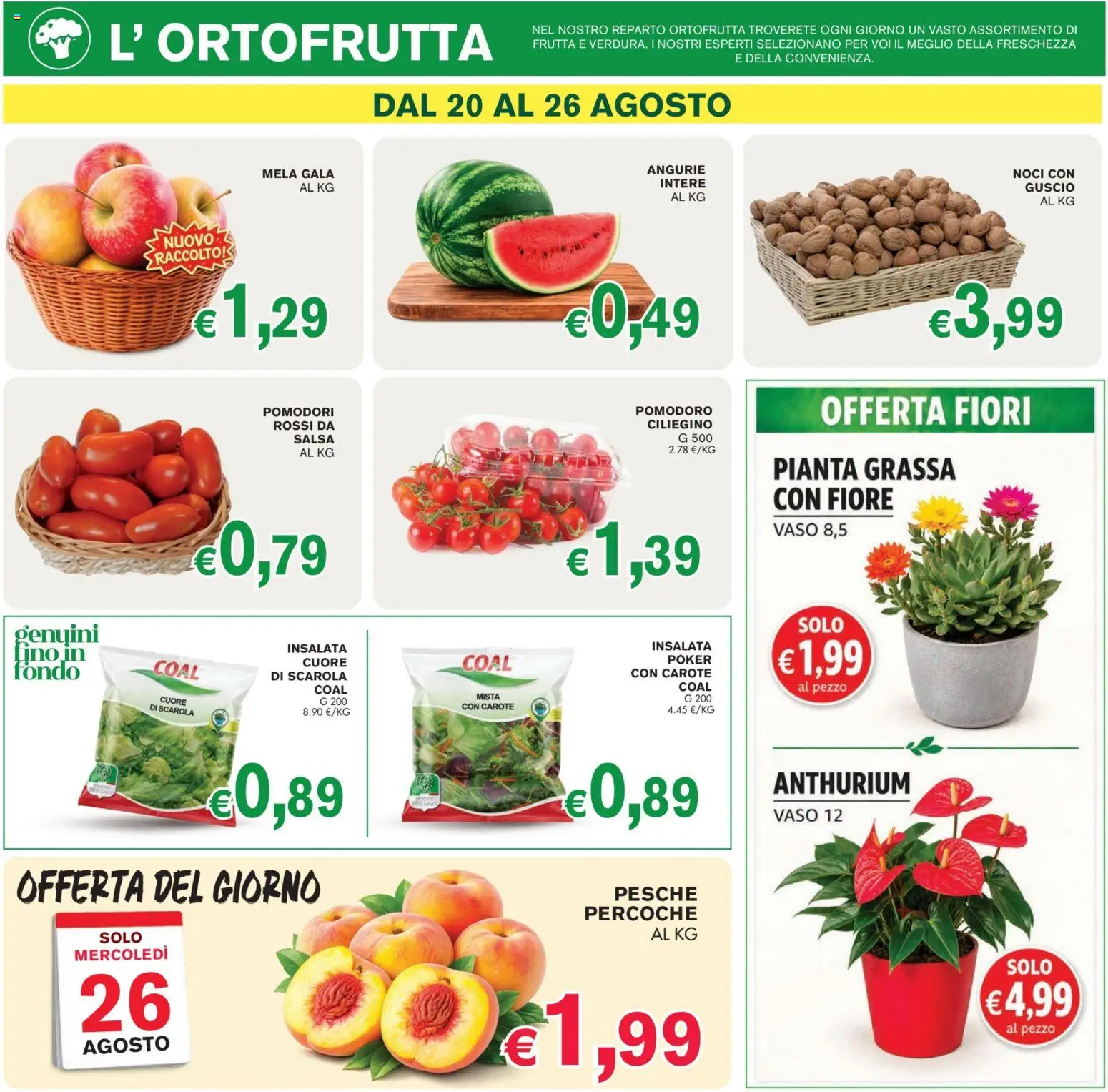 Volantino Coal del 13/08/2026 | Pagina: 3 | Prodotti: Carote, Fiori, Pesche, Vaso